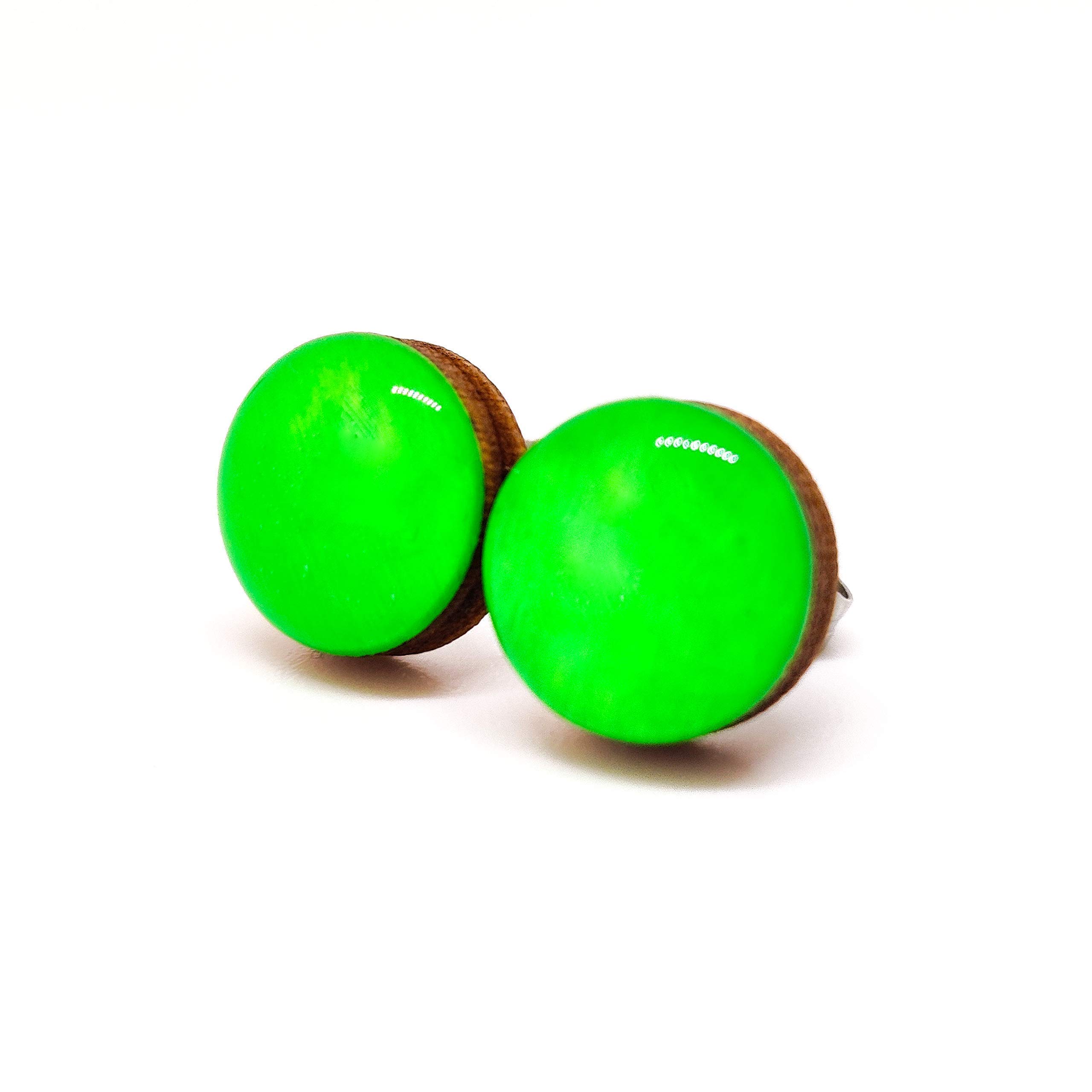 Neon Green Stud Earrings for Sensitive Ears - 10mm Hypoallergenic Stainless Steel Posts - Handmade Jewelry for Women, Girls & Men - Perfect for Parties, Gifts & Everyday Wear