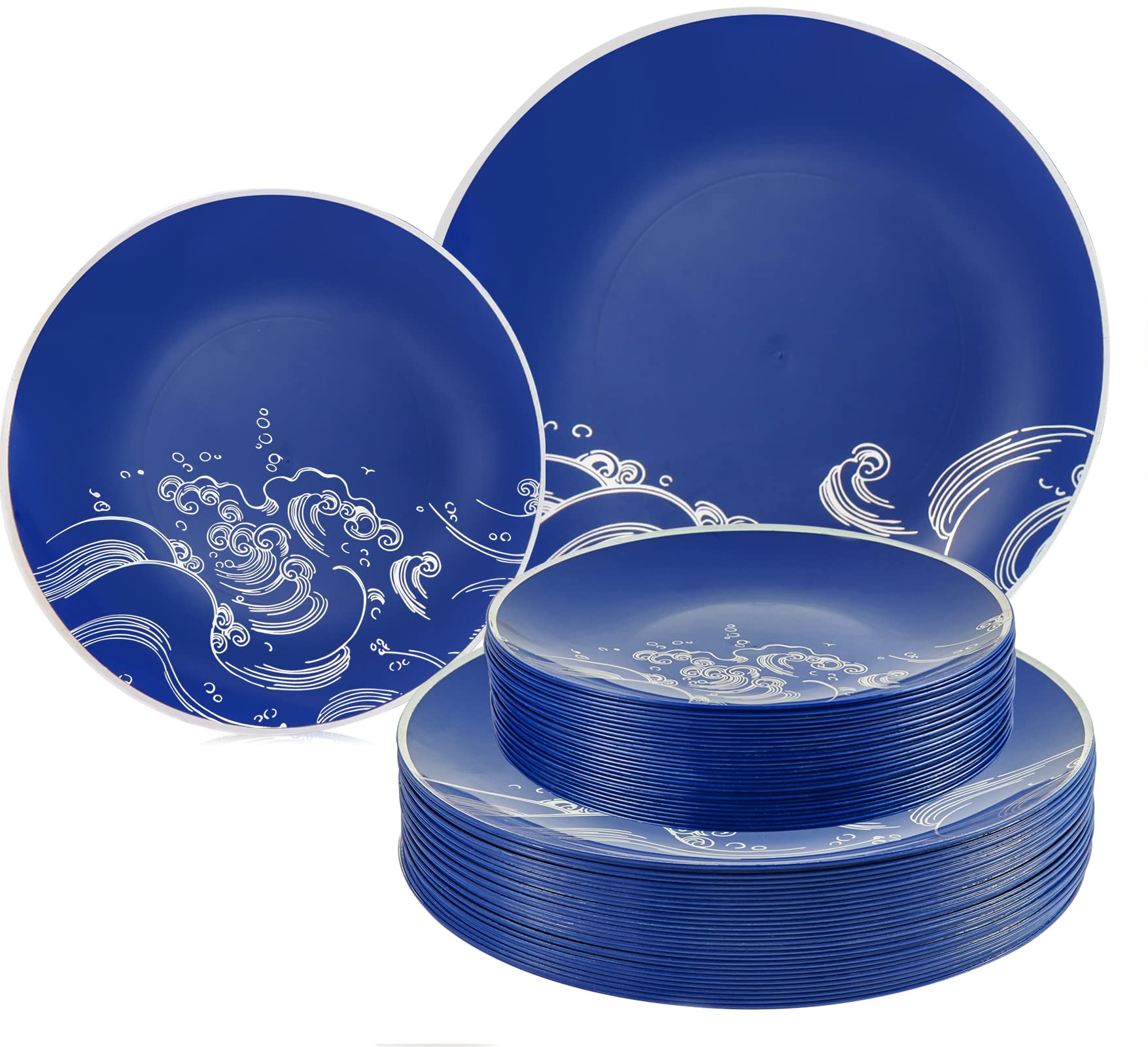 FOCUSLINE 60-Piece Plastic Party Plates Set - 30 Heavy Duty 10.25