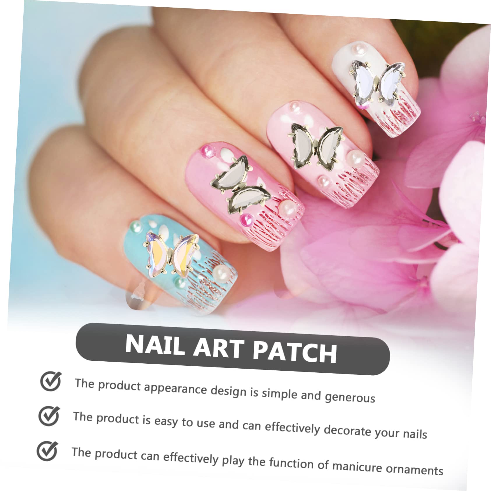 LALAFINA 200 Pcs 3D Butterfly Nail Studs - DIY Metal Nail Jewelry Charms with Crystal Zircon for Nail Art, Phone Case Decoration & Craft Projects | Perfect for Manicures, Gift Making and Creative DIY Accessories