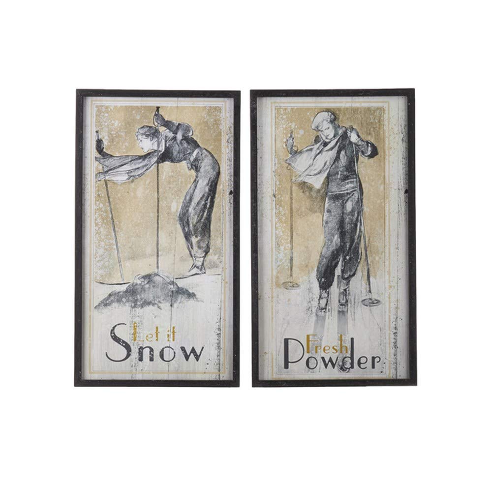 28 Inch Vintage Ski Framed Wood Wall Art Decor - Rustic Skiing Theme Home Decor for Living Room, Cabin, or Lodge