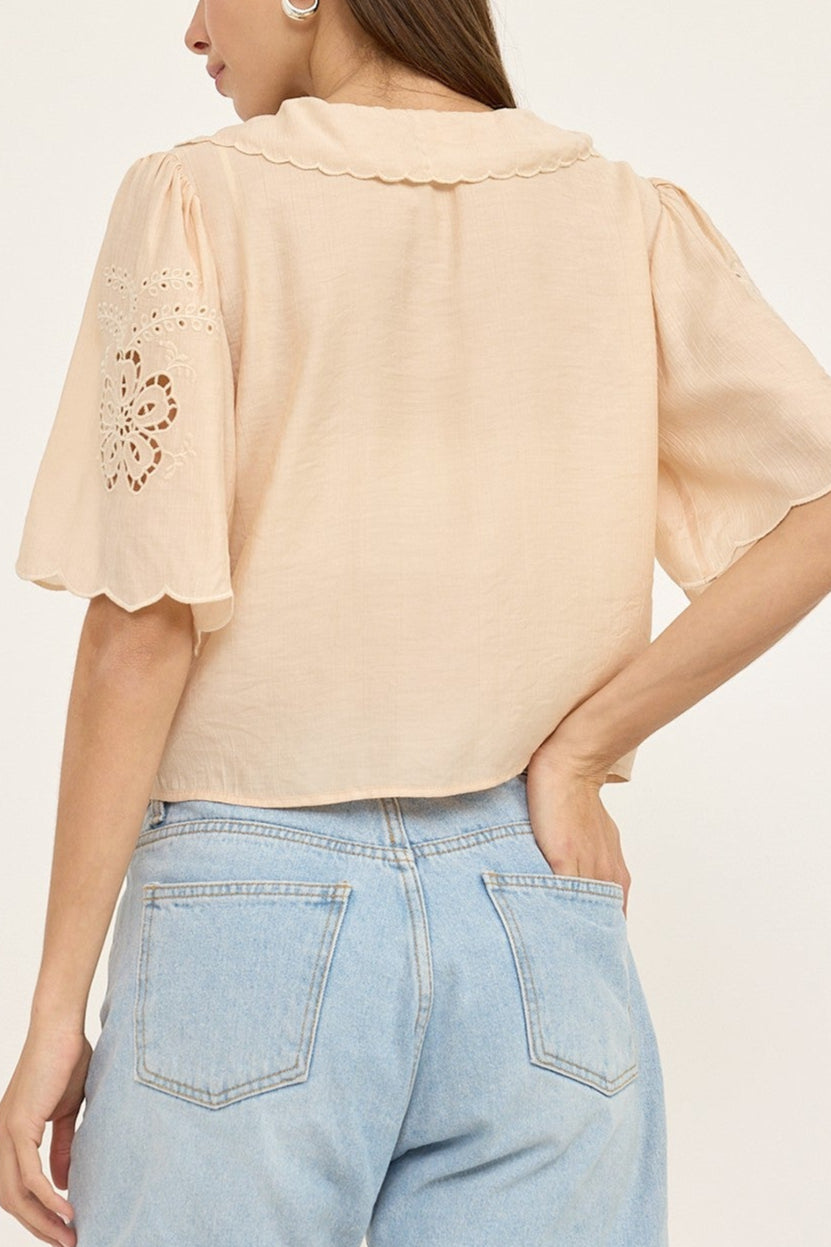 Floral Eyelet Blouse for Women - Breathable Summer Top with Lace Details | Perfect for Beach Outings, Date Nights & Office Wear
