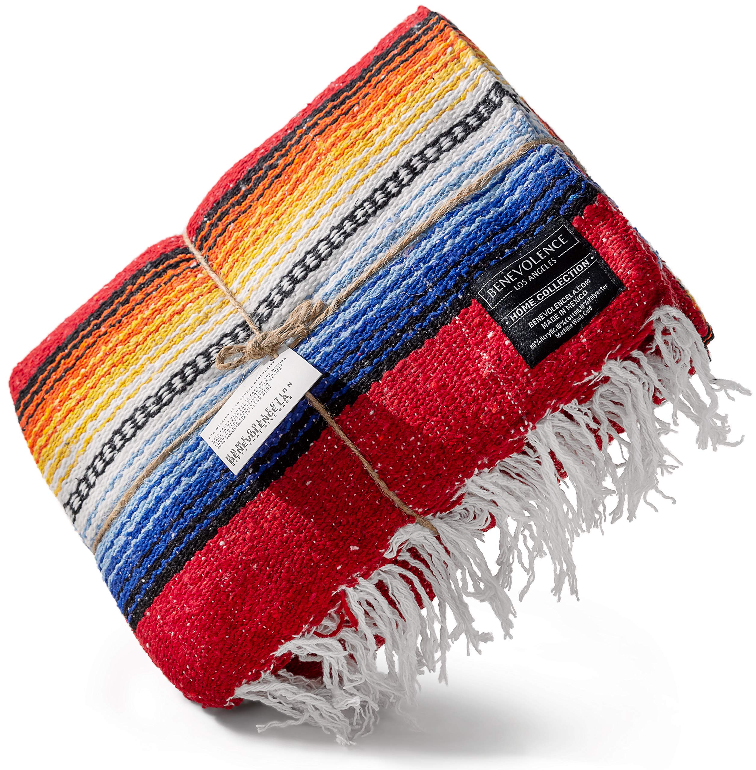 Authentic Handwoven Mexican Falsa Blanket - Premium Traditional Artisan Outdoor Blanket for Camping, Beach, Picnic & Car | Soft & Durable Red Cotton Throw | Perfect for Travel, Home Decor & Cozy Evenings