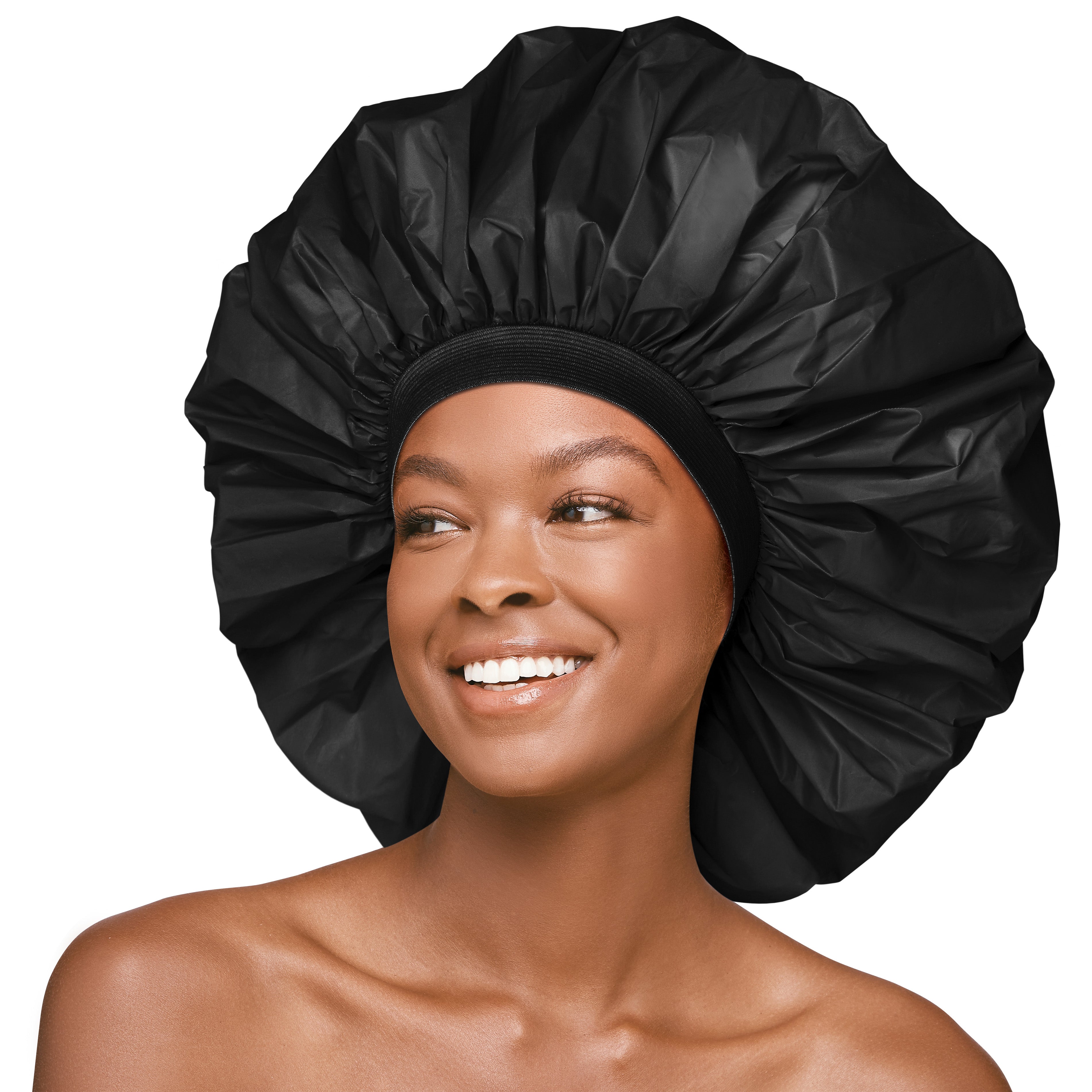 RED BY KISS ESSENTIAL SUPER JUMBO SHOWER CAP - Black Waterproof Bath Hair Protector for Women & Men - Perfect for Showering, Bathing, Spa & Hair Treatments