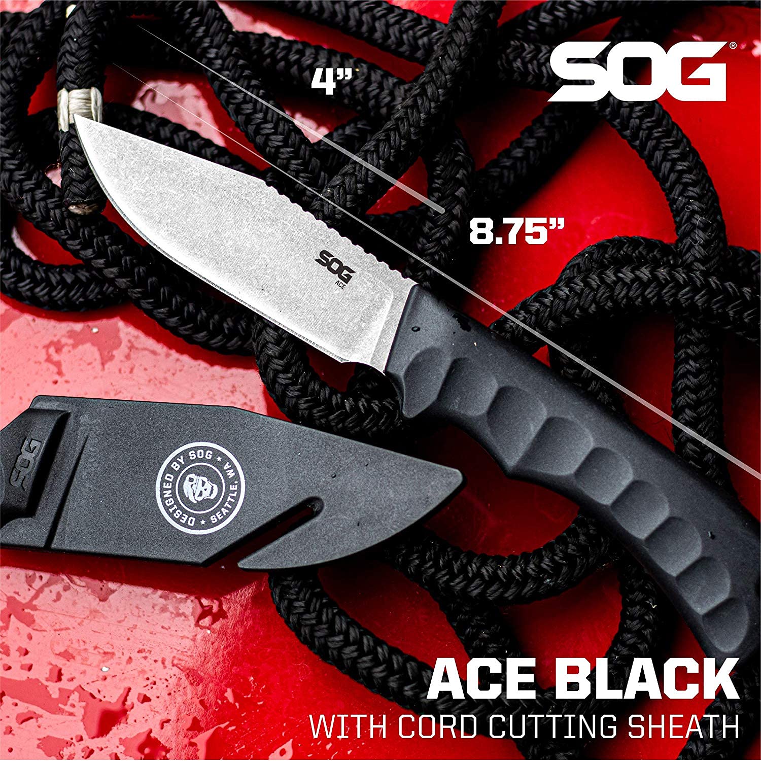 SOG Fixed Blade Knife with Sheath - 3.8 Inch Full Tang Survival Knife for Hunting, Camping & Outdoor Adventures | Durable Field Knife for Bushcraft, Tactical Use & Wilderness Survival