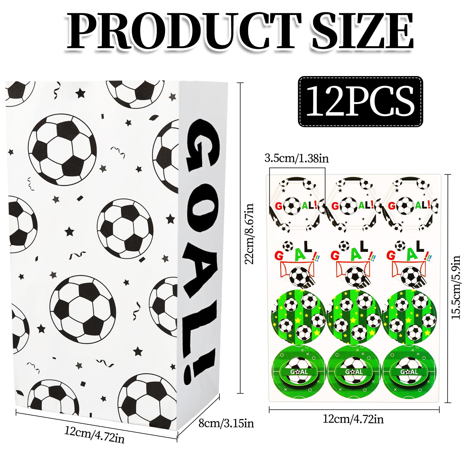 BLMHTWO 12 Pack Soccer Themed Paper Snack Bags with Stickers - Perfect for Kids Birthday Parties, Team Treats & Soccer Game Snacks | Party Favors & Gift Bags for Sports Events