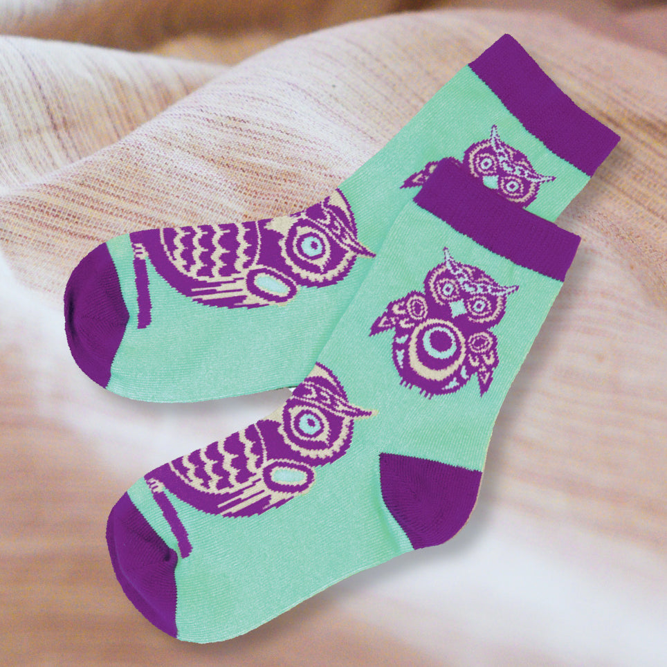 Owl Print Kids Socks - Soft Cotton Children's Ankle Socks for Boys & Girls - Cute Animal Socks for School, Play & Everyday Wear
