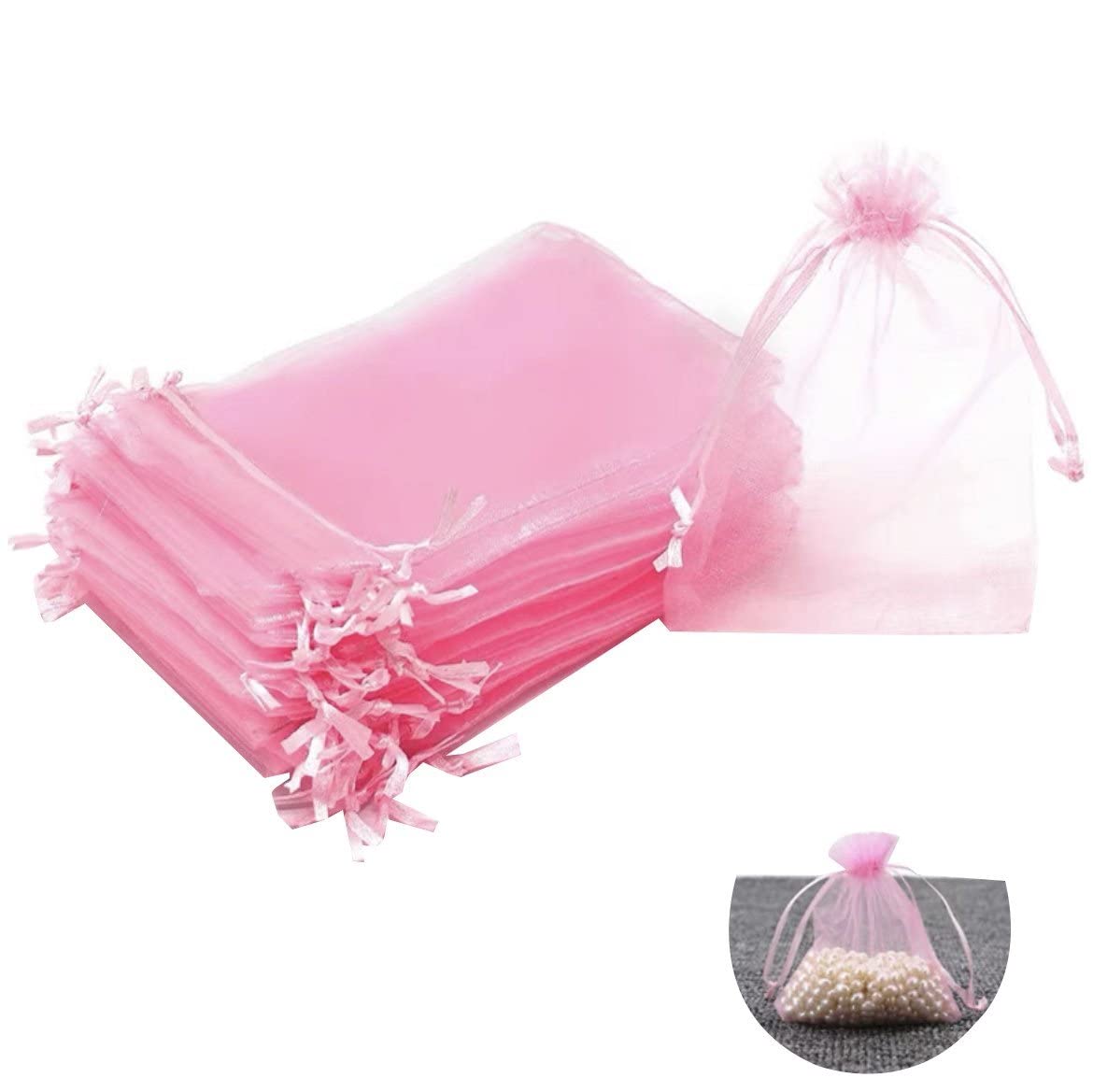 50pcs Organza Jewelry Bags - Small Drawstring Gift Pouches for Wedding Favors, Party Gifts & Candy Packaging - Elegant Mesh Sachet Bags for Jewelry, Rings, Candies & Bridal Shower Favors