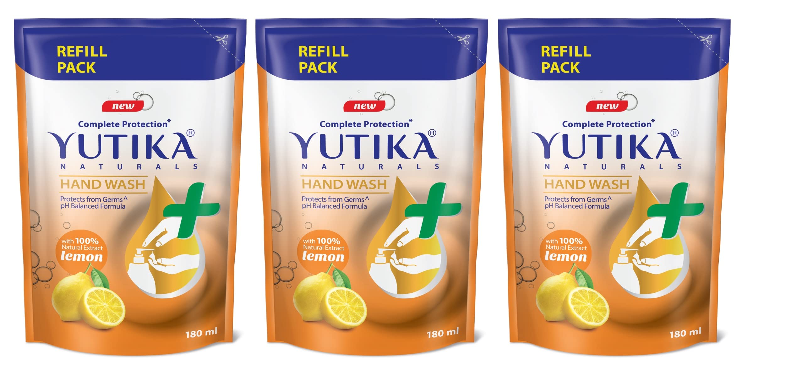 Yuthika Lemon Scented Hand Soap Refill - 180ml (3 Pack) | Antibacterial Liquid Soap for Kitchen, Bathroom & Office | Fresh Citrus Fragrance, Gentle on Skin