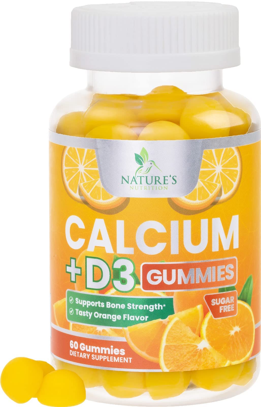 Sugar Free Calcium Gummies with Vitamin D3 for Adults & Kids - 60 Count | Bone & Teeth Support Supplement | Non-GMO, Delicious Orange Flavor | Perfect for Daily Nutrition & Healthy Lifestyle