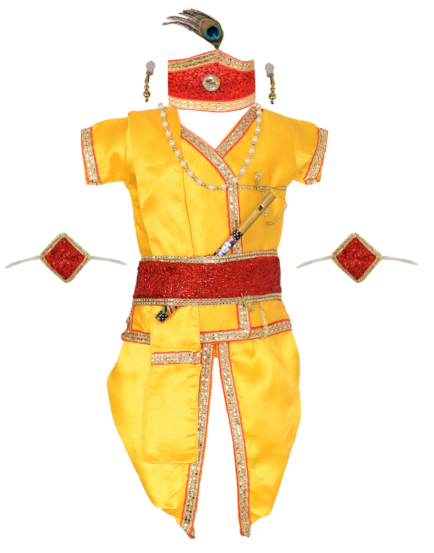 Ahhaaaa Yellow Krishna Dress Angrakha Kurti & Dhoti Set for Boys | Traditional Indian Costume with Accessories | Perfect for Diwali, Janmashtami & Cultural Festivals