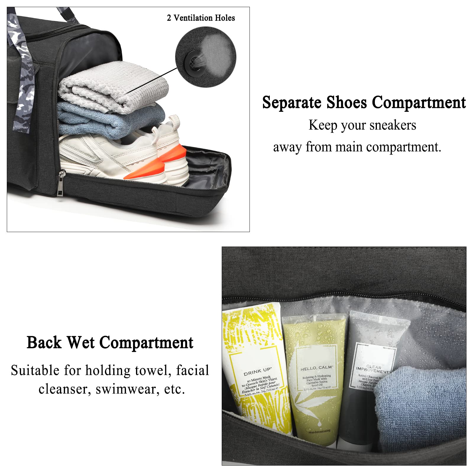 Men's 3-Way Gym Duffle Backpack - Large Sports Bag with Shoe Compartment & Wet Pocket for Workout, Travel & Gym - Durable Black Athletic Duffel Bag for Men