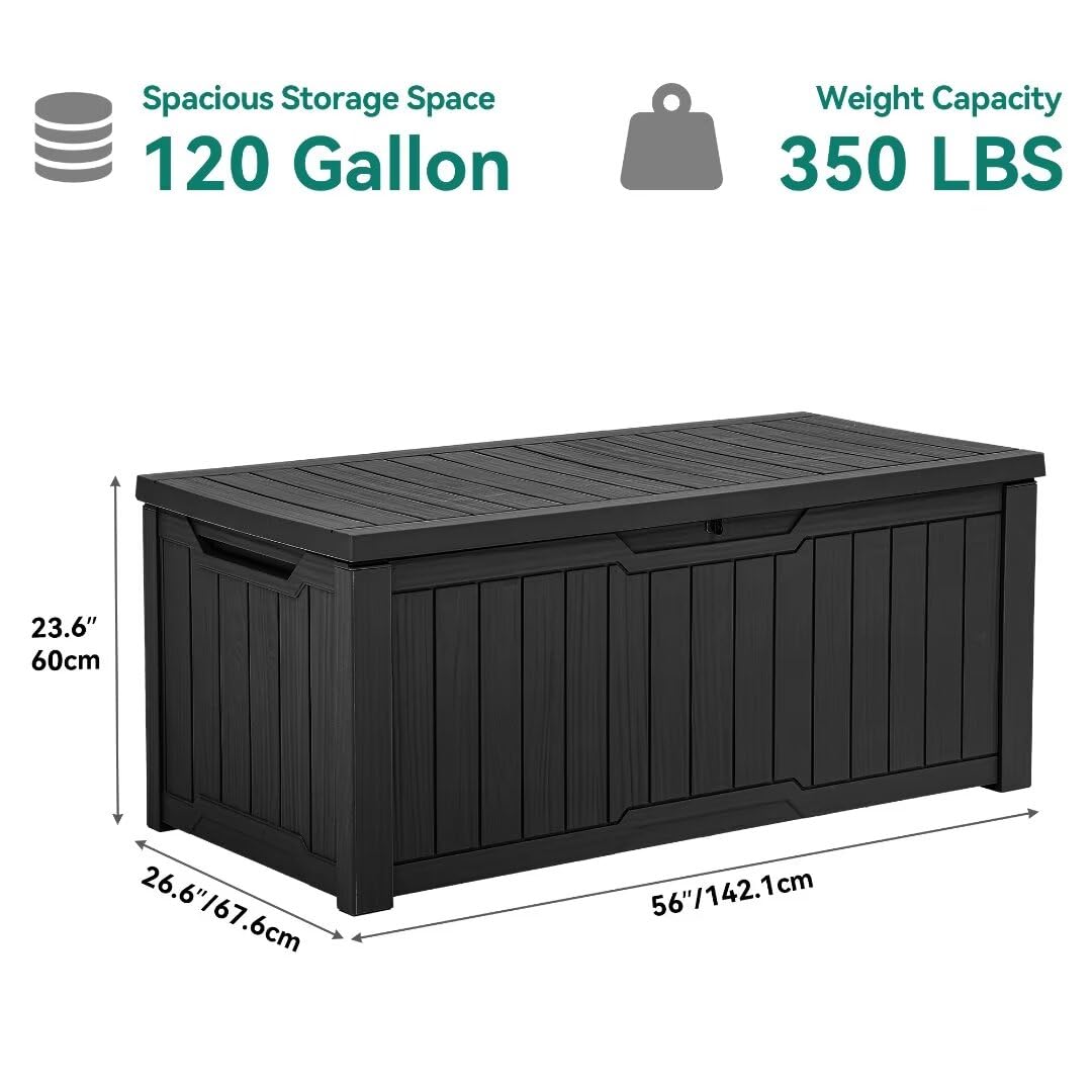 YITAHOME 120 Gallon Outdoor Storage Deck Box - Large Waterproof Resin Patio Storage Container for Outdoor Cushions, Garden Tools & Pool Accessories - Lockable Deck Box for Backyard, Patio & Poolside (Black)