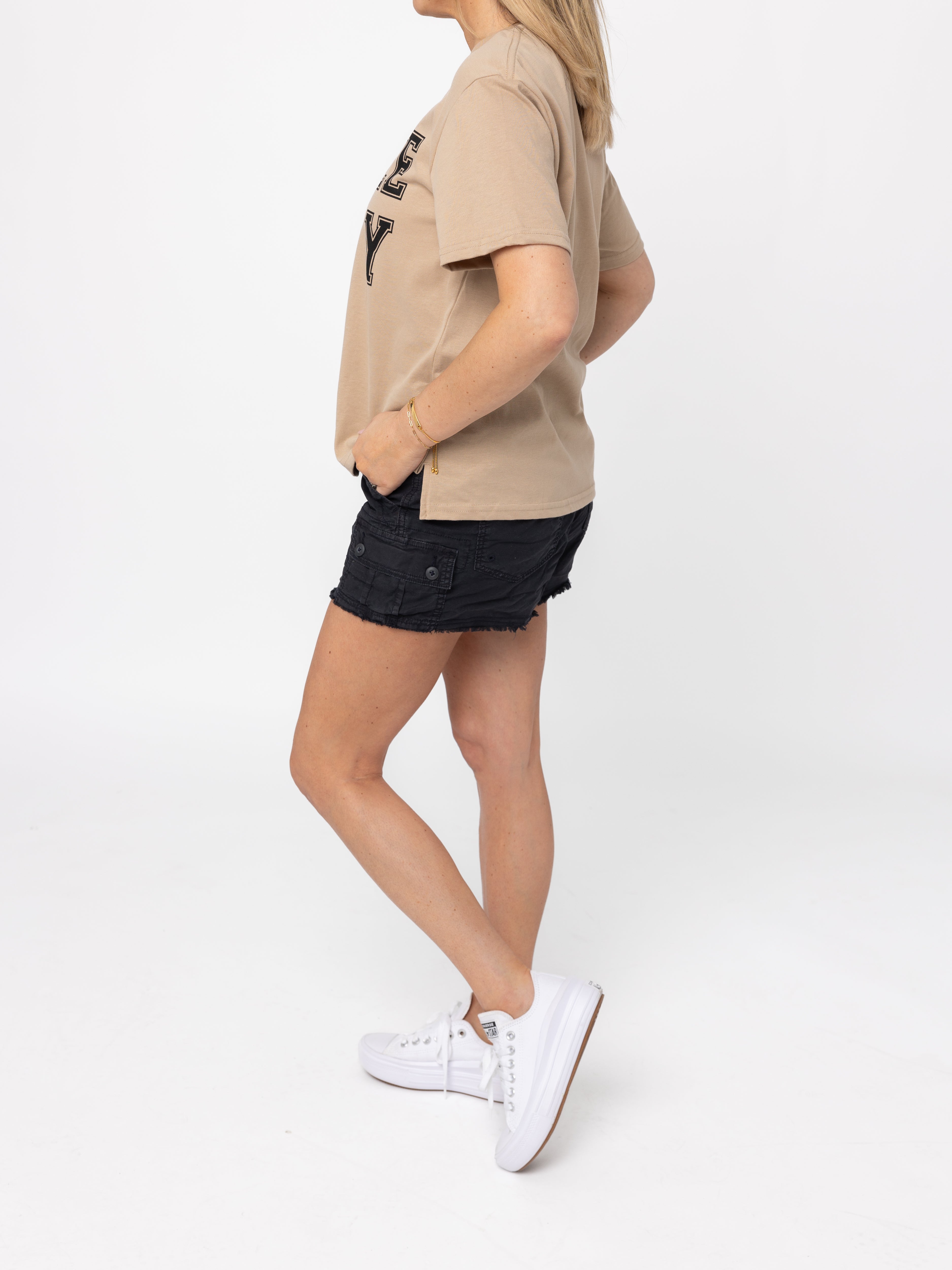 Men's LB Collegiate T-Shirt - Comfortable Cotton Crewneck Tee in Tan - Perfect for Casual Wear, College Events & Everyday Outfits