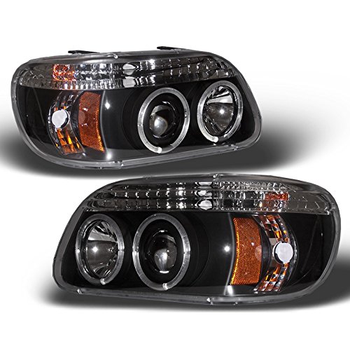 Dual LED Halo Projector Headlights - Black - Compatible with 1995-2001 Ford Explorer - High Performance Car Lighting for Night Driving & Off-Road Adventures