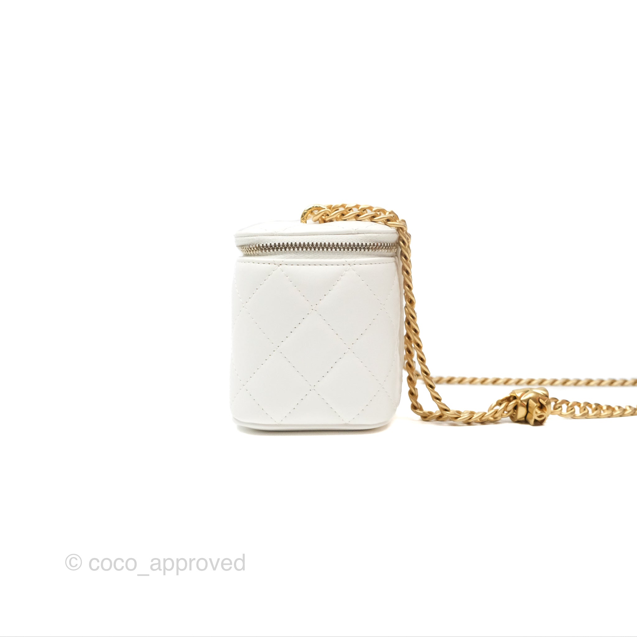 Chanel All Slide Vanity Bag with Adjustable Chain - White Lambskin Leather & Aged Gold Hardware - Luxury Crossbody Bag for Women, Perfect for Parties & Evening Events