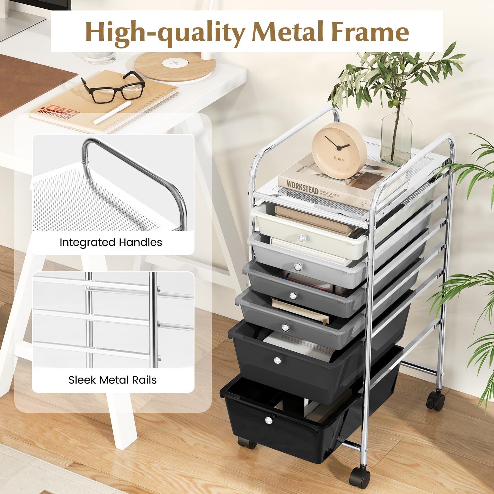 **6-Drawer Rolling Utility Cart with Lockable Wheels - Mobile Storage Organizer for Art Supplies, Classroom, Office & Scrapbooking (Black)**    *Perfect for organizing art supplies, classroom essentials, office documents, and scrapbooking materials with easy mobility.*