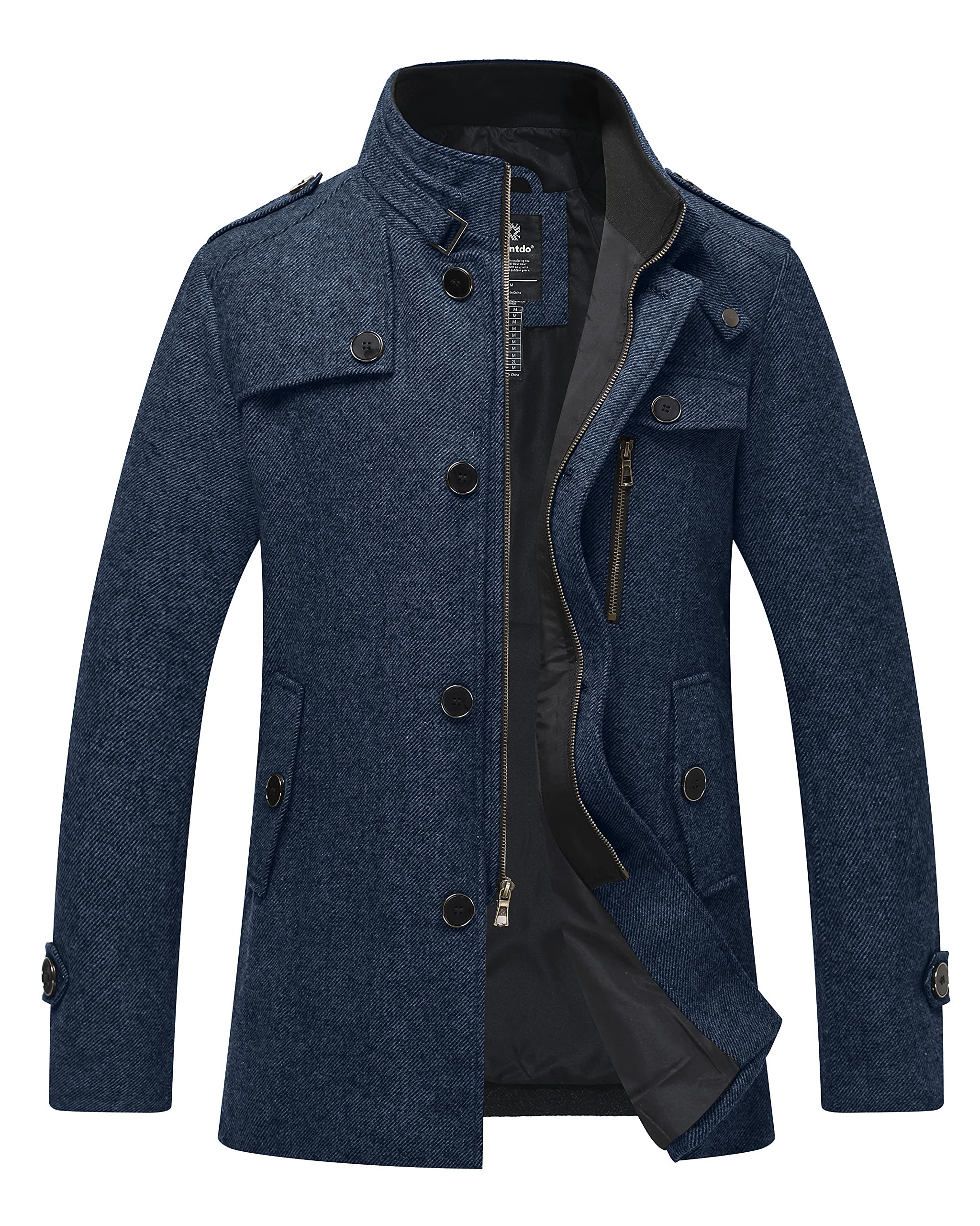 Wantdo Men's Wool Blend Jacket - Stand Collar Windproof Pea Coat for Winter Outdoor Activities & Casual Wear