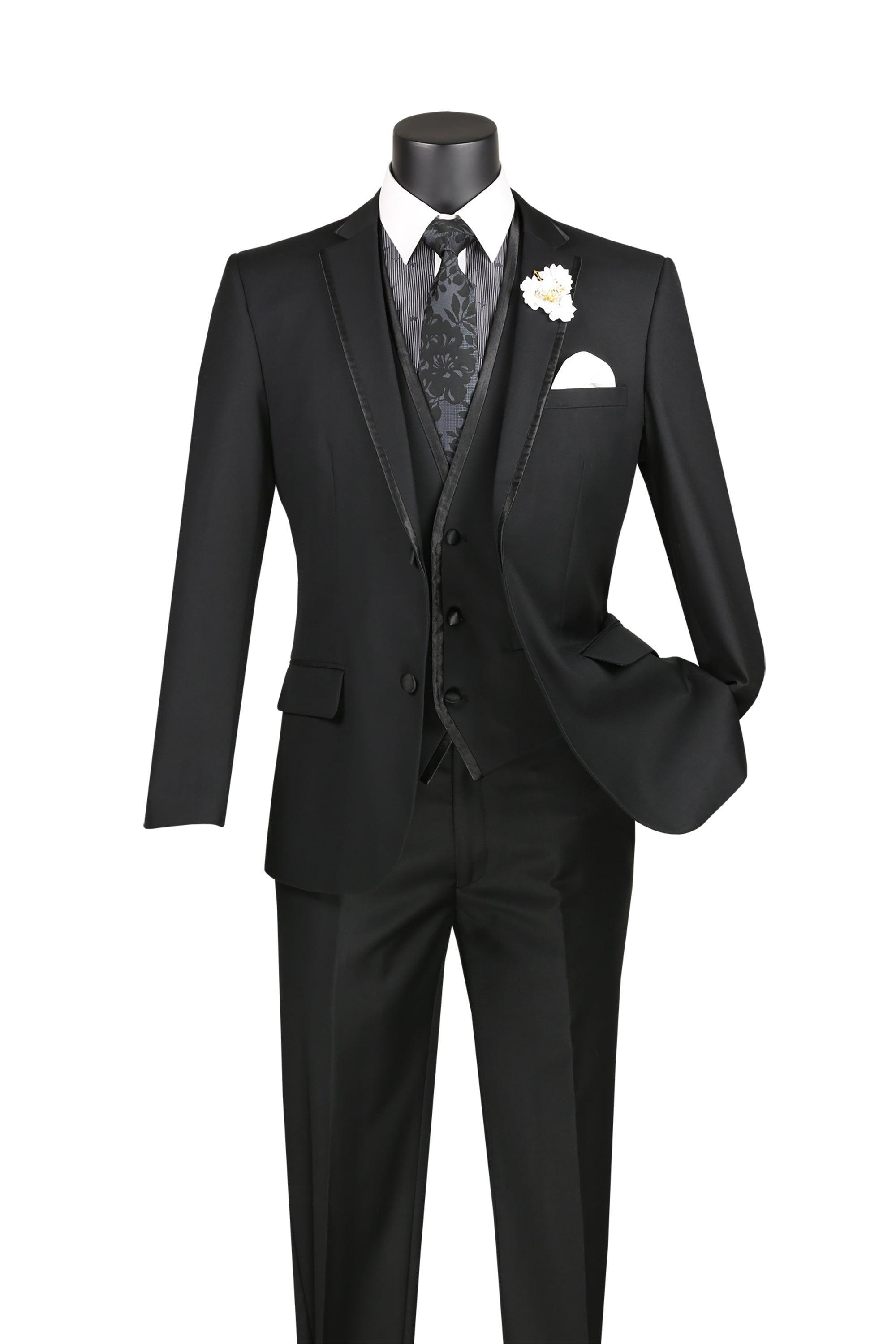 Stylish Black Trimmed Lapel Slim Fit 3 Piece Suit for Men | Formal Business Attire & Wedding Outfit | Perfect for Office, Interviews & Special Occasions