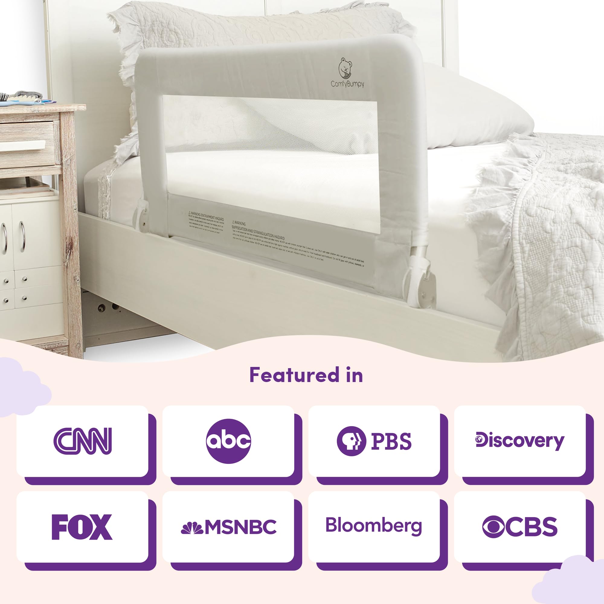 **Adjustable Toddler Bed Rail Guard - ComfyBumpy Bed Rail for Kids & Toddlers (Twin, Full, Queen, King Size) - Swing Down Baby Safety Rail - Gray, 35.5
