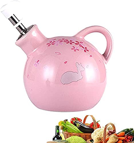 Premium Ceramic Olive Oil Dispenser Bottle - 300ml Leak-Proof Oil & Vinegar Cruet with Cartoon Pattern (Pink, Set of 2) - Perfect for Kitchen, Salad Dressing & Gourmet Cooking