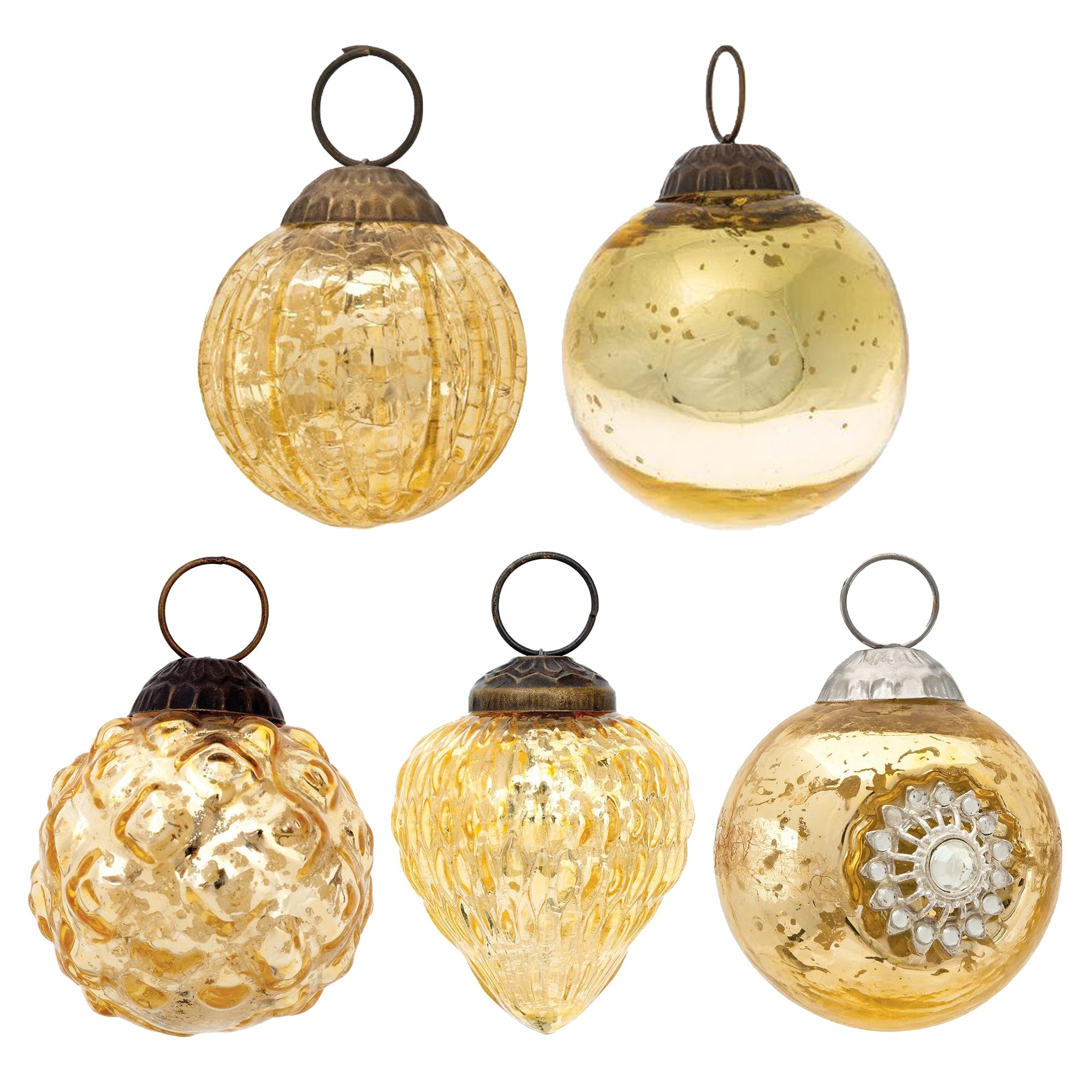 5-Pack Gold Royal Chic Assorted Ornaments Set - Vintage Christmas Decor, Holiday Party & Home Decorations - Perfect Gift for Special Occasions, Tree Decor & Festive Celebrations