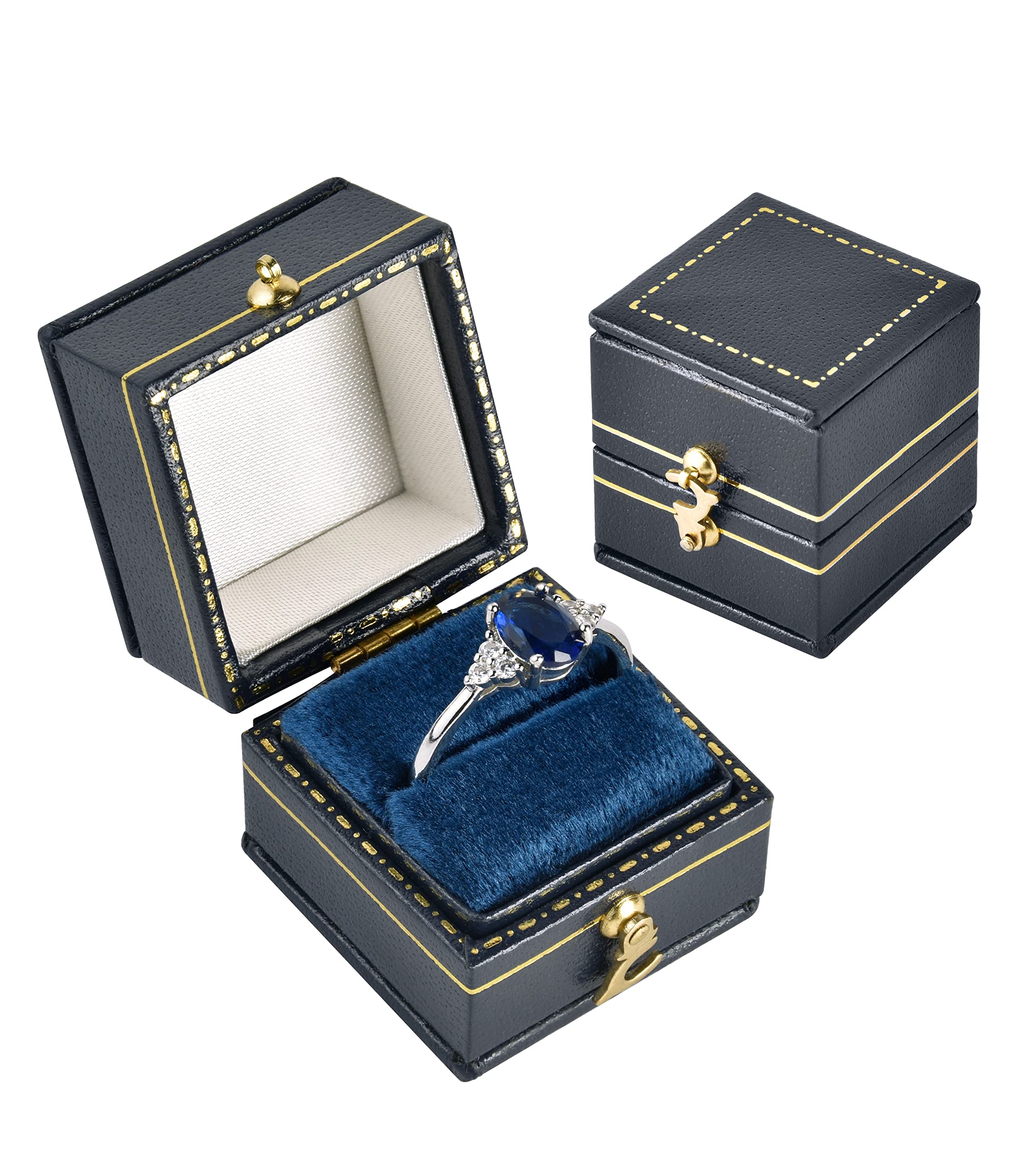 TAIMY Antique Victorian Style Engagement Ring Box - Handcrafted Mini Jewelry Keepsake Box, Square Blue Dresser Tabletop Decor for Bedroom, Wedding Proposal, Gift Giving & Special Occasions