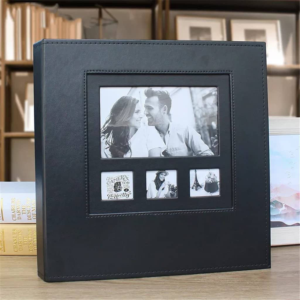 12-Inch DIY Self-Adhesive PU Leather Photo Album - Black, 33x33.5cm Scrapbook for Creative Growth Diary, Anniversary Gifts | Perfect for Memory Keeping, Wedding Guest Books & Baby Milestone Albums