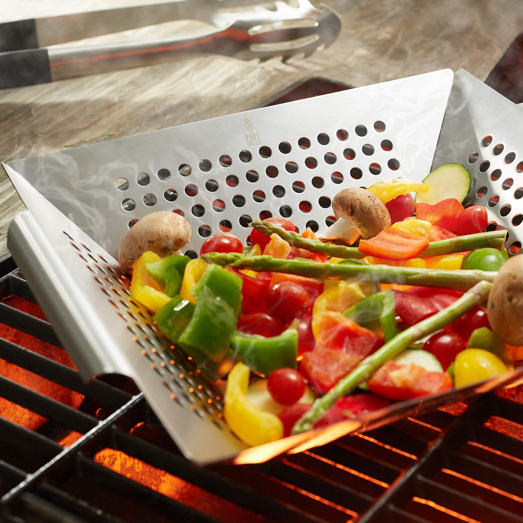 Stainless Steel BBQ Grill Basket for Vegetables - Heavy Duty Grill Wok Pan Tray for Outdoor Cooking, Camping & Backyard Barbecue - Perfect for Grilling Zucchini, Peppers, Onions & More