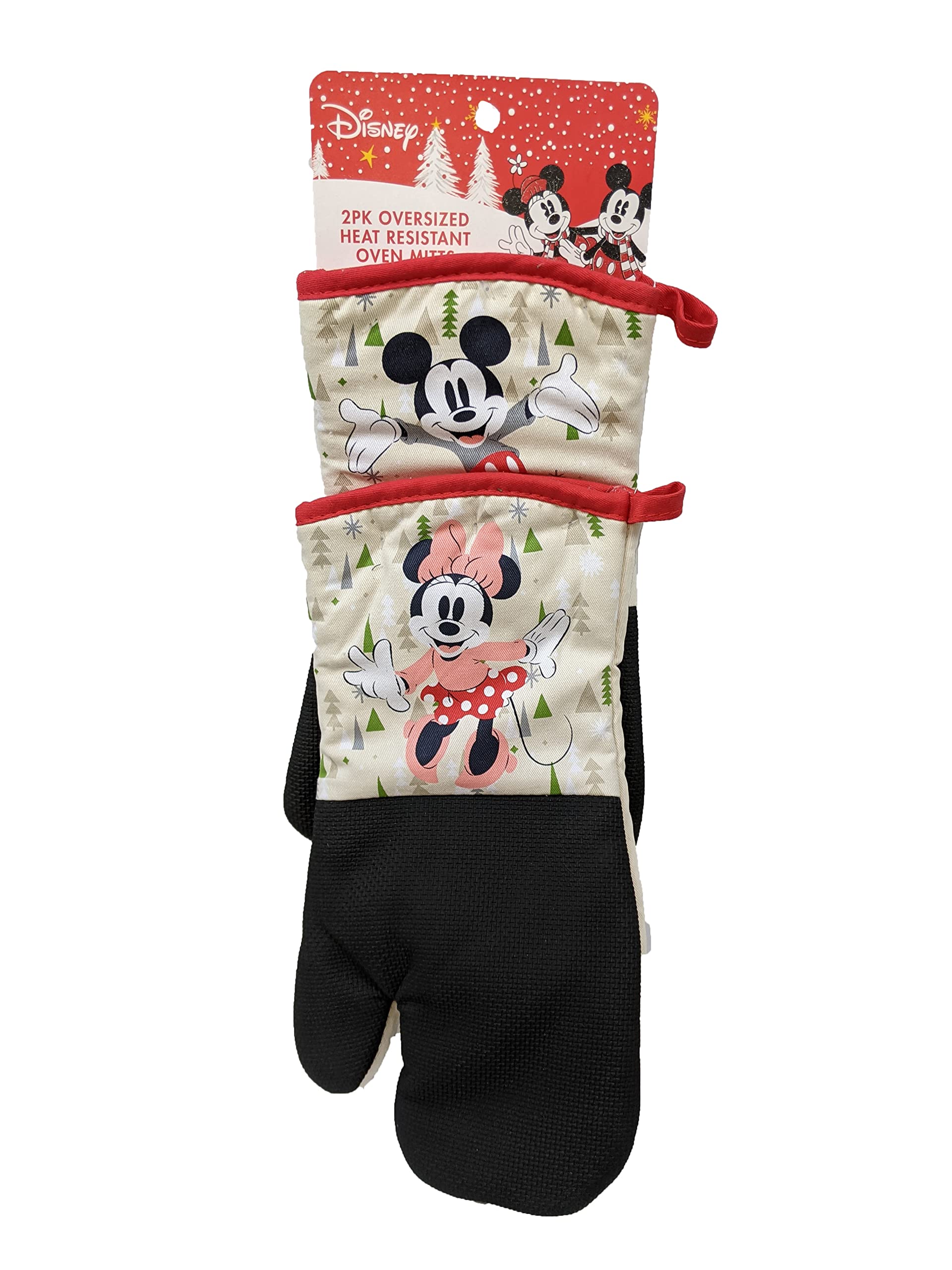 Disney Mickey Mouse & Minnie Mouse Christmas Oven Mitts Set - 2 Pack Heat Resistant Kitchen Gloves for Baking, Cooking & Holiday Decorating - Perfect for Christmas Gifts, Kitchen Accessories & Disney Fans
