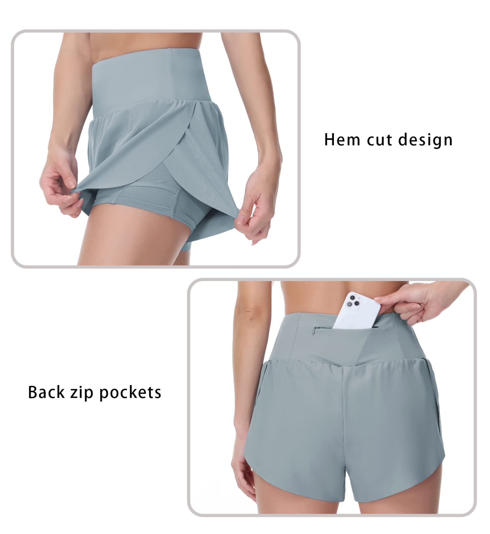 THE GYM PEOPLE Women's High Waisted Quick Dry Running Shorts with Mesh Liner & Zipper Pockets - Breathable Workout Shorts for Tennis, Gym, Yoga & Outdoor Activities