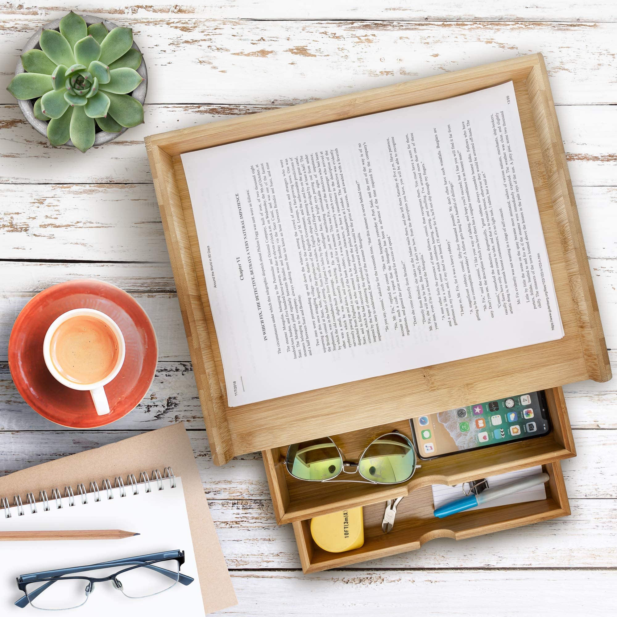 Premium Bamboo Desktop Organizer with Drawers - Stylish Home & Office Storage Solution for Pens, Papers & Supplies | Perfect for Workstations, Study Desks & Gift Giving