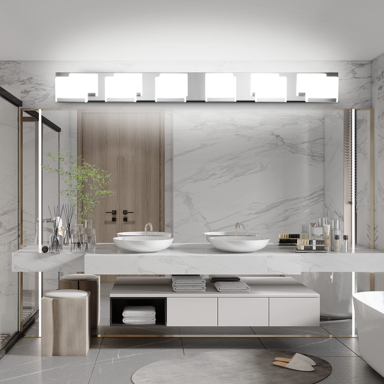 Ralbay 6-Light LED Modern Vanity Light - Acrylic & Stainless Steel Bathroom Lighting Fixture for Mirror, Makeup Area & Dressing Room