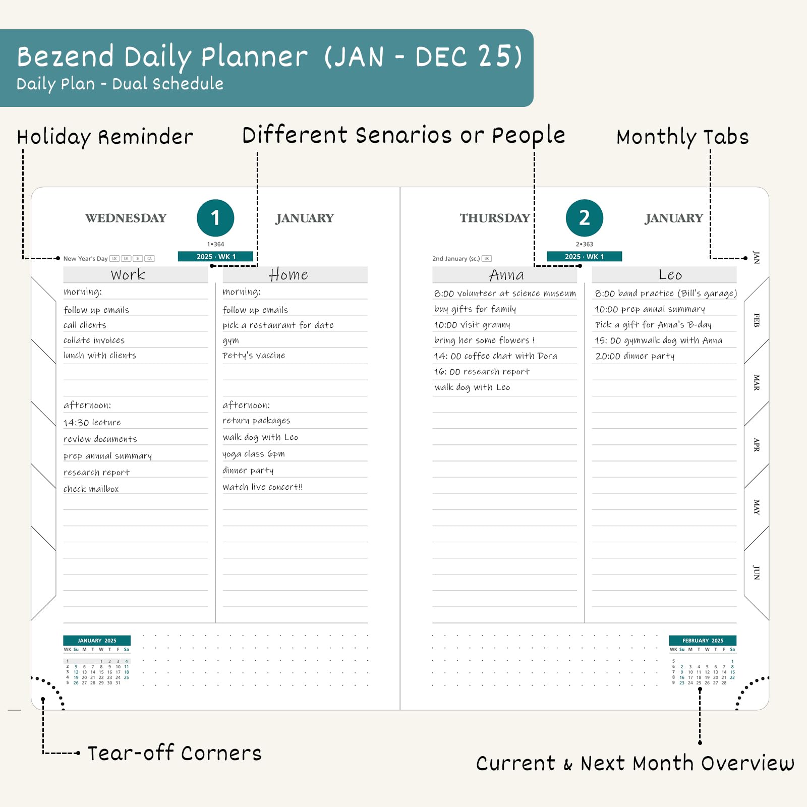 2025 BEZEND Dual Schedule Daily Planner - A5 Agenda (6
