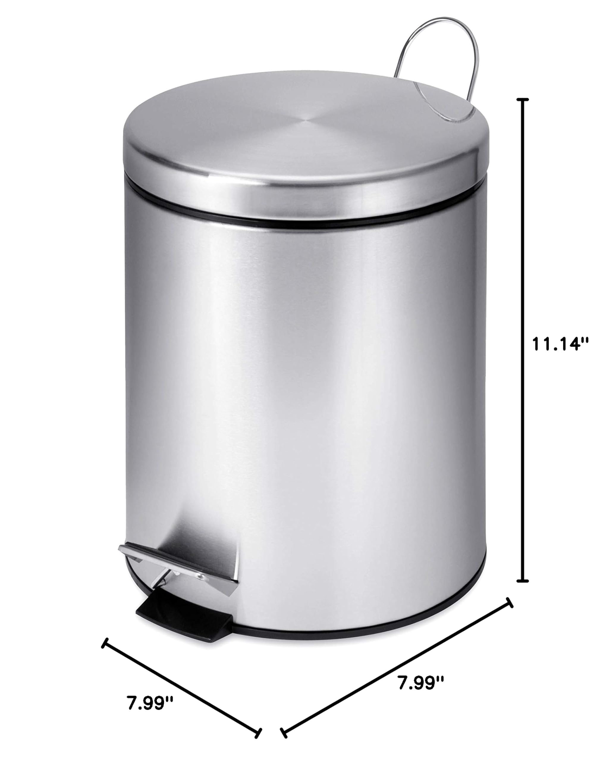 Honey-Can-Do Mini Stainless Steel Trash Can with Lid & Foot Pedal - 1.5 Gallon Small Garbage Bin for Bathroom, Office, Kitchen - Silver (TRS-01449)