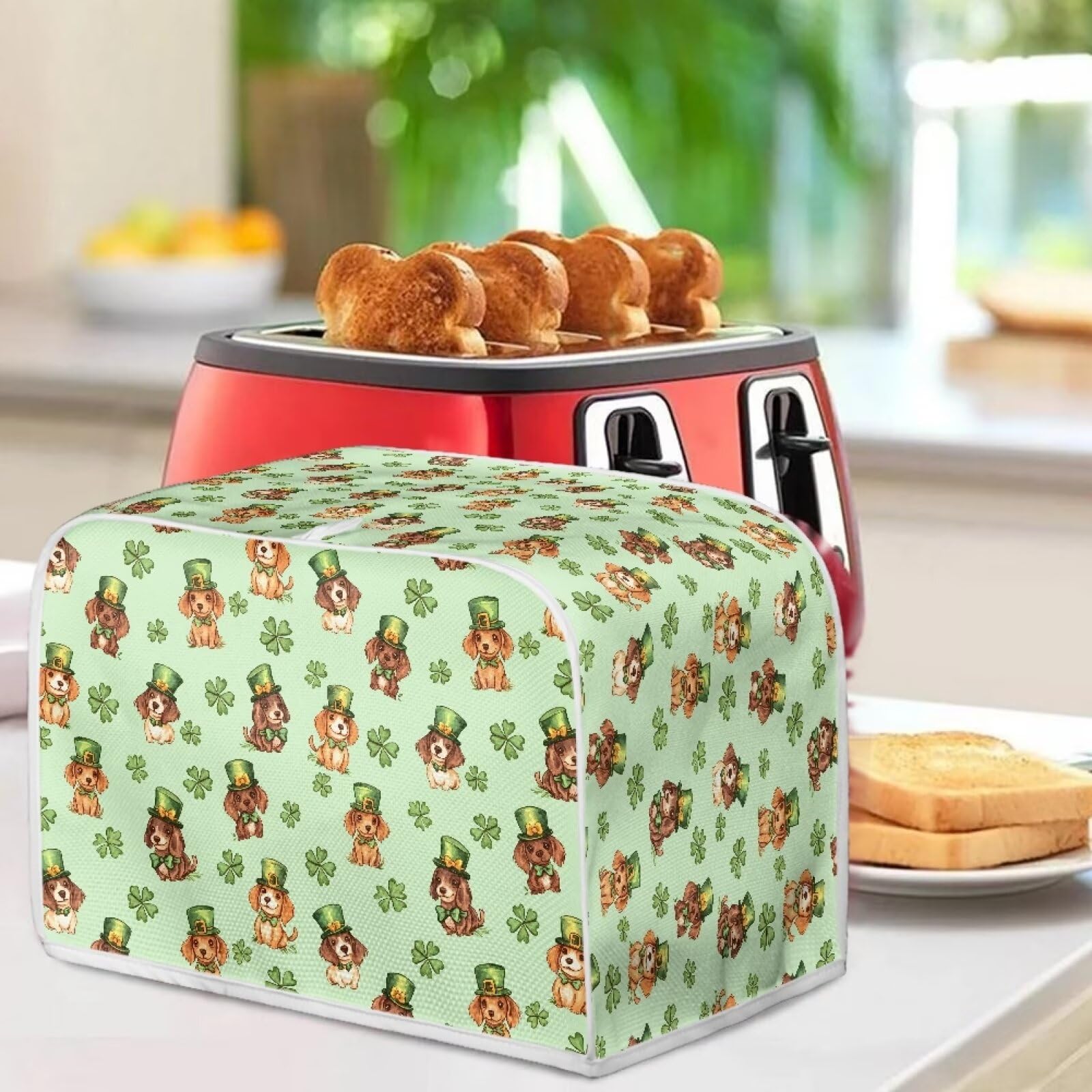 St. Patrick's Day Toaster Cover for 4-Slice Toasters - Green Polyester Kitchen Accessory with Anti-Scratch & Fingerprint Resistant Design - Perfect for Irish-Themed Parties, Breakfast Decor & Microwave Safe Toaster Protection