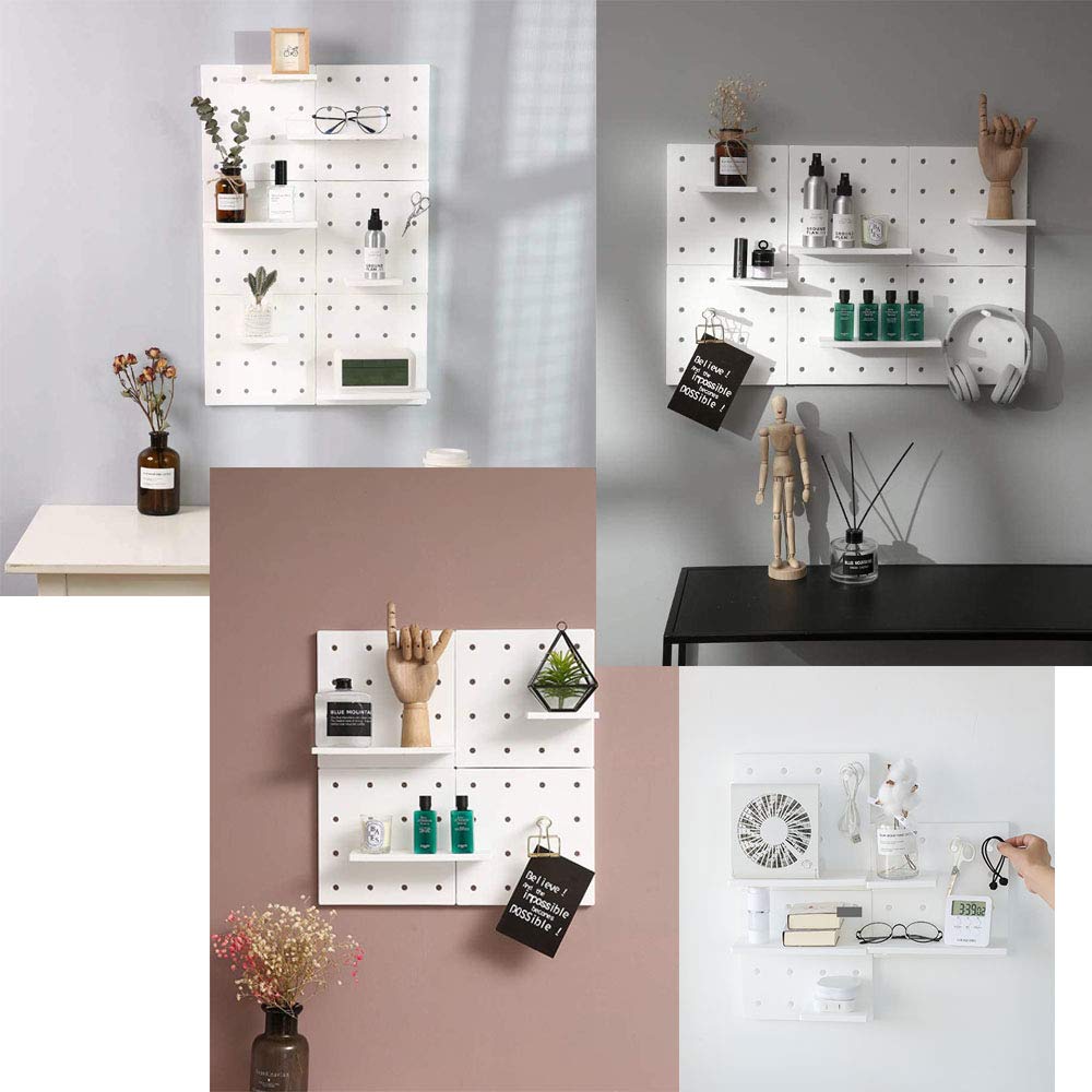 Pinelaxy Pegboard Floating Plastic DIY Wall Shelves - No Drilling Mounted Organizer for Living Room, Bedroom, Kitchen, Bathroom & Office - Perfect for Home Decor & Storage (White)