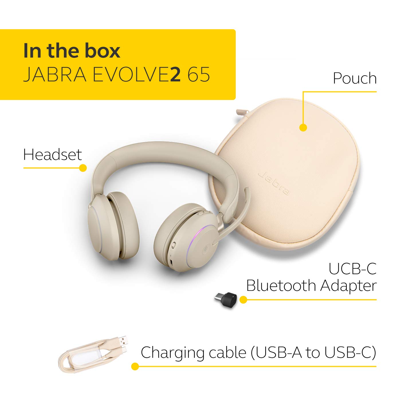Jabra Evolve2 65 Wireless Headset with USB-C - Stereo Sound, Noise Cancelling, Beige | Perfect for Home Office, Remote Work & Music Listening