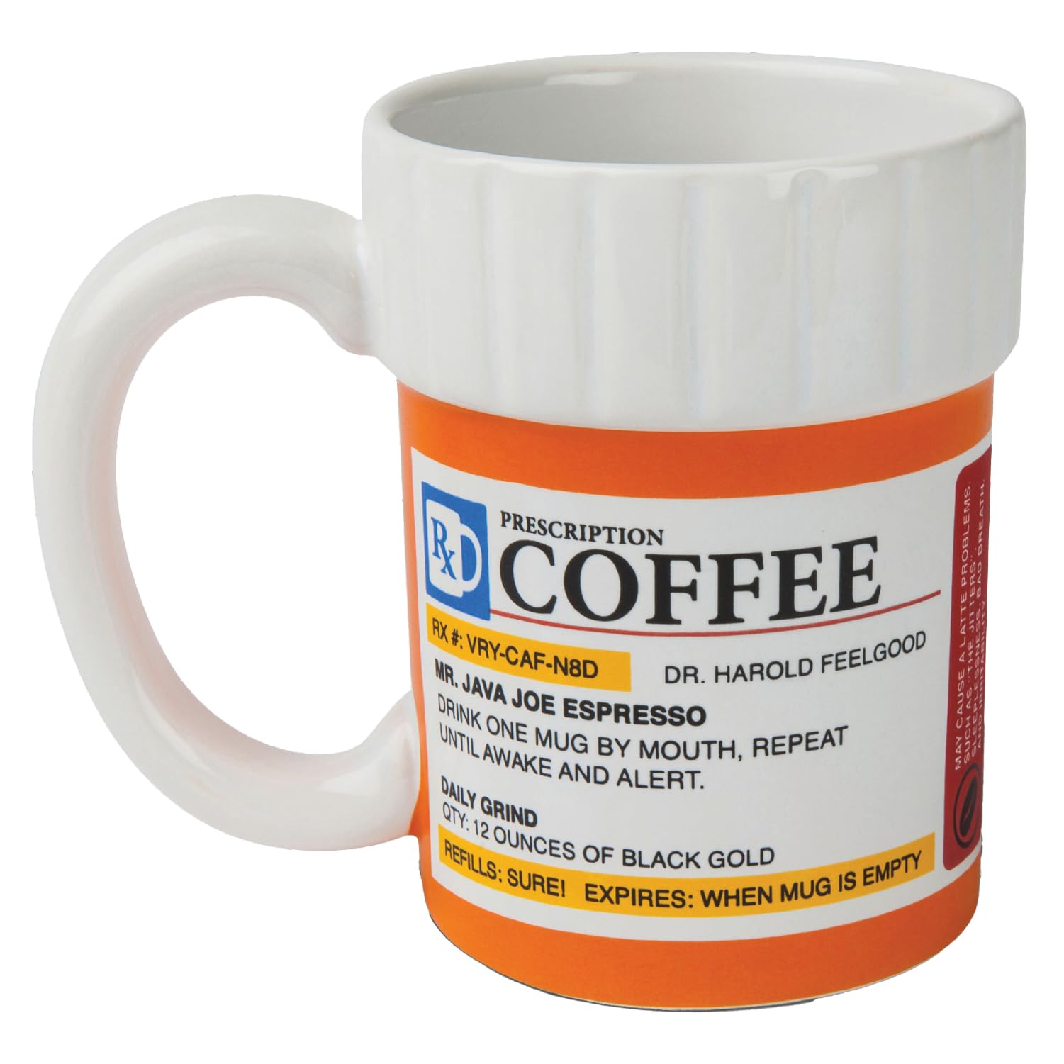 BigMouth Inc. Funny Prescription Coffee Mug - 12oz Large Ceramic Pill Bottle Cup - Unique Pharmacy & Doctor Gifts - Dishwasher Safe Novelty Coffee Cup - Perfect for Nurses, Medical Students & Healthcare Workers - Great for Office, Hospital Break Room & White Elephant Gifts