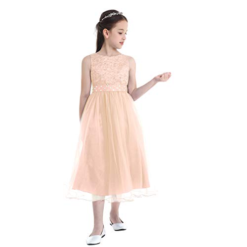 YiZYiF Girls Lace Sequined Flower Girl Dress for Wedding, Bridesmaid, Formal Birthday Party - Perfect for Special Occasions & Photo Shoots
