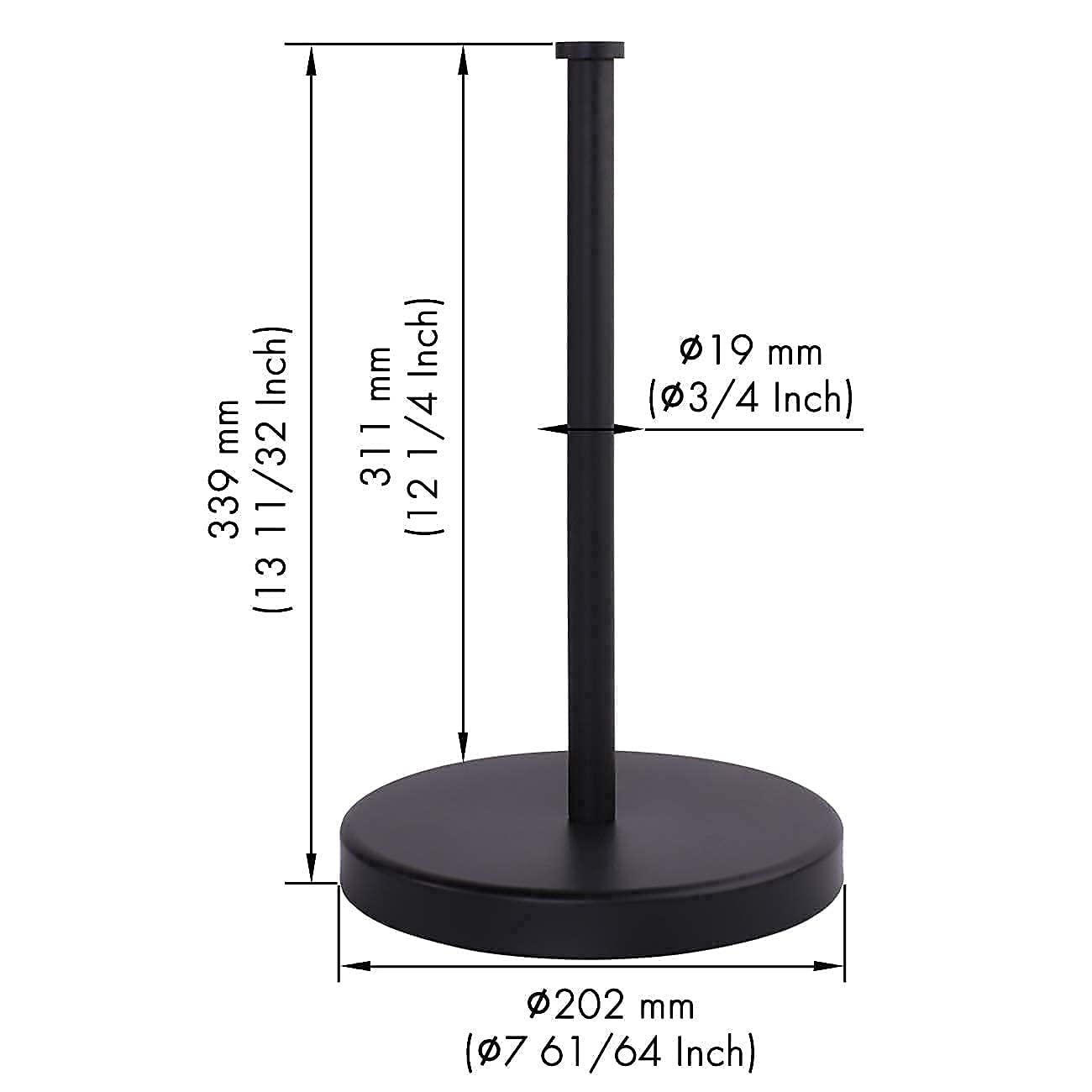 KES Matte Black Paper Towel Holder Stand - Countertop & Bathroom Toilet Paper Organizer (KPH202-BK+BPH283S1-BK) - Perfect for Kitchen, Bathroom & Office Organization