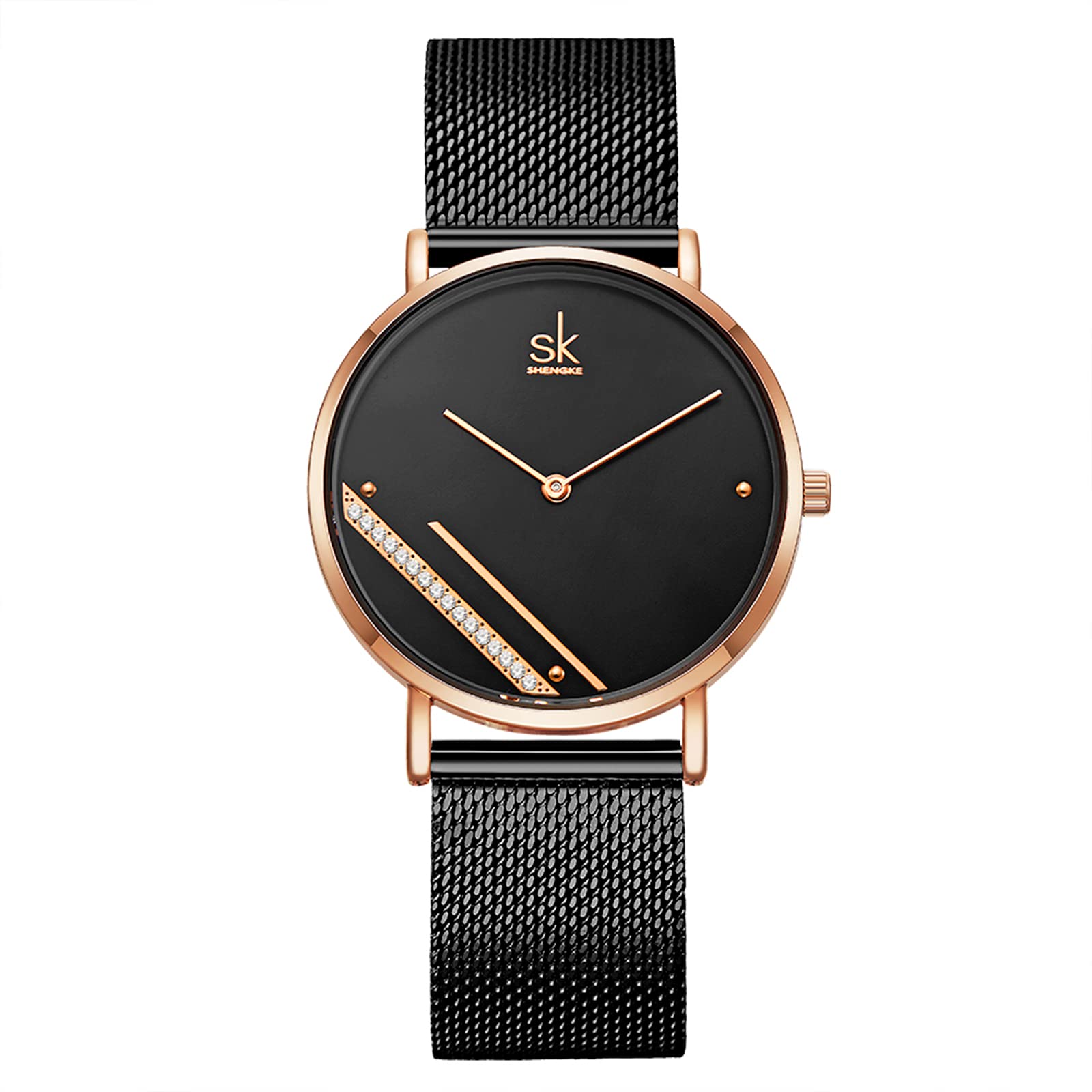 SHENGKE Women's Watches Elegant Milanese Mesh Stainless Steel Band Ladies Wristwatch Waterproof Dress Watch with Gift Box for Work, Party & Daily Wear