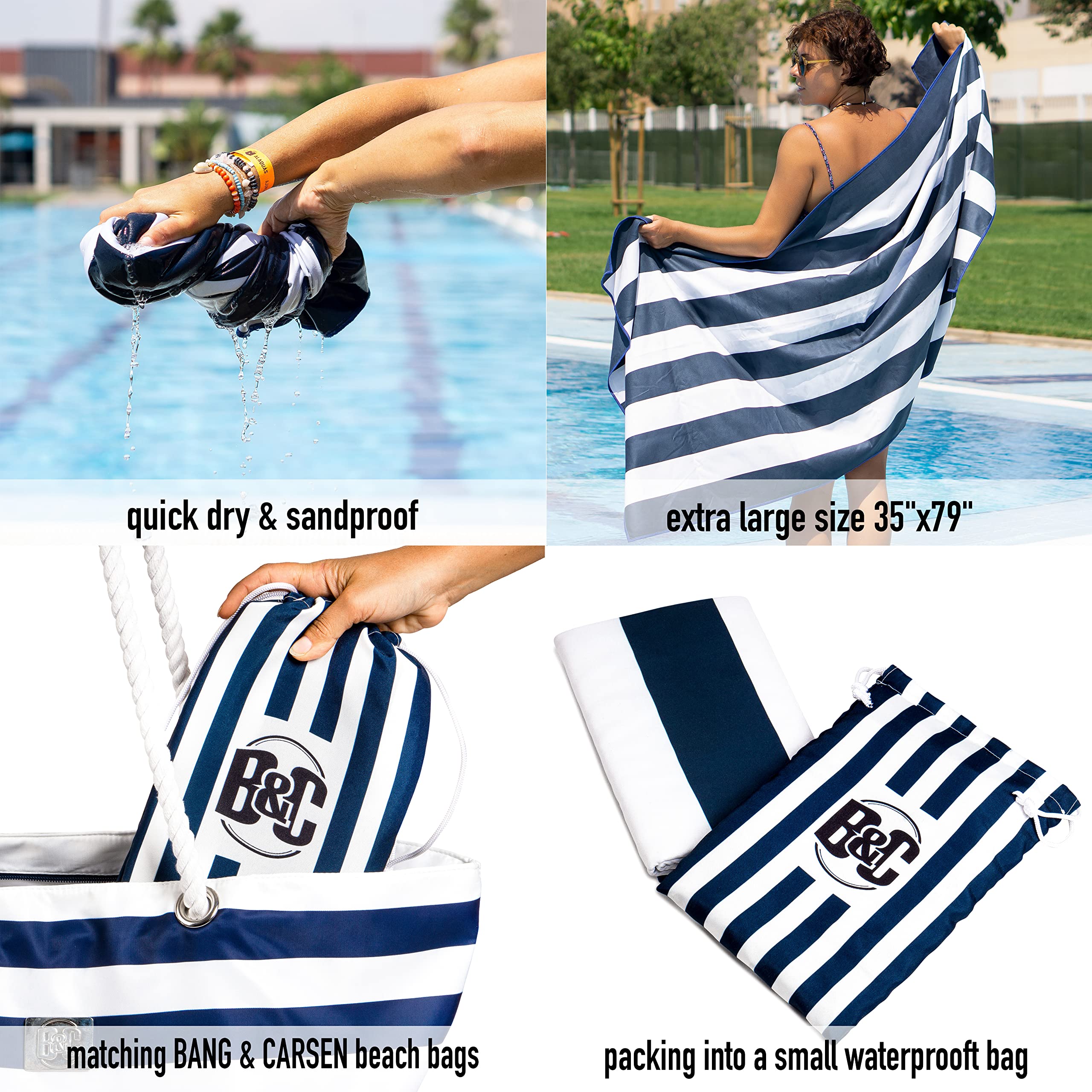 Large Waterproof Beach Tote Bag with Zipper & Pockets - for Travel & Pool Days