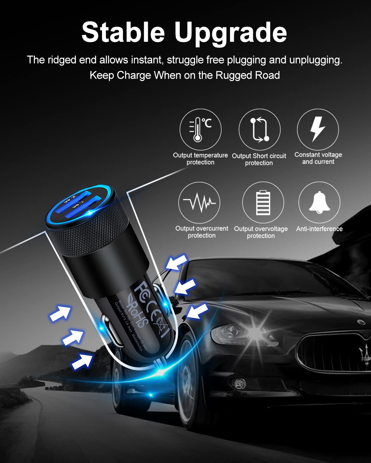 5-Pack AILKIN Dual USB Car Charger Adapter - 3.4A Fast Charging Cigarette Lighter Power Block for iPhone 16/15/14/13 Pro Max, Samsung Galaxy S24 Ultra/S8, LG, Moto - Perfect for Road Trips & Daily Commutes