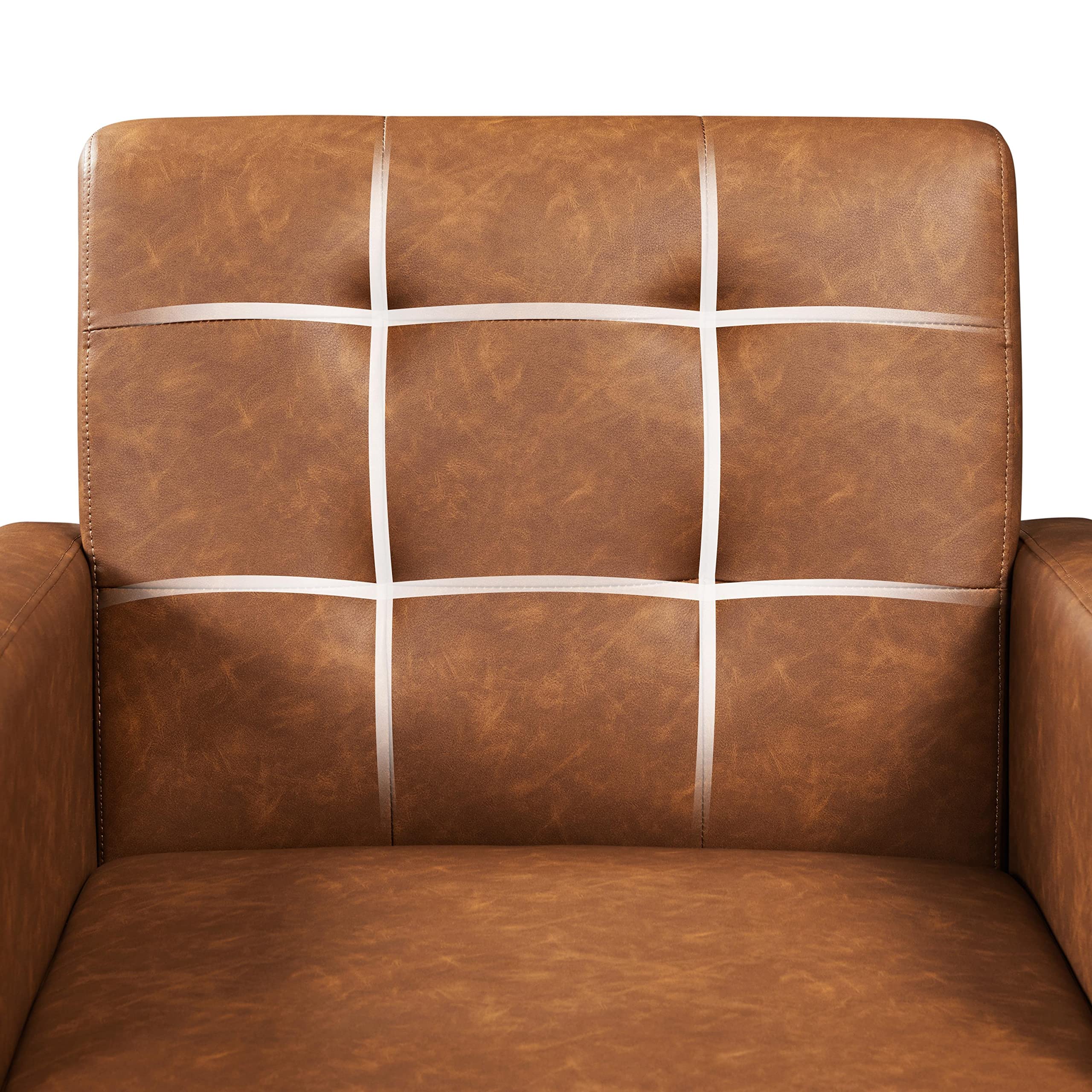 Yaheetech Mid-Century Modern Accent Chair - PU Leather Upholstered Living Room Armchair with Button Tufted Back & Wooden Legs, Retro Brown - Perfect for Bedroom, Home Office, Cafe and Lounge Decor