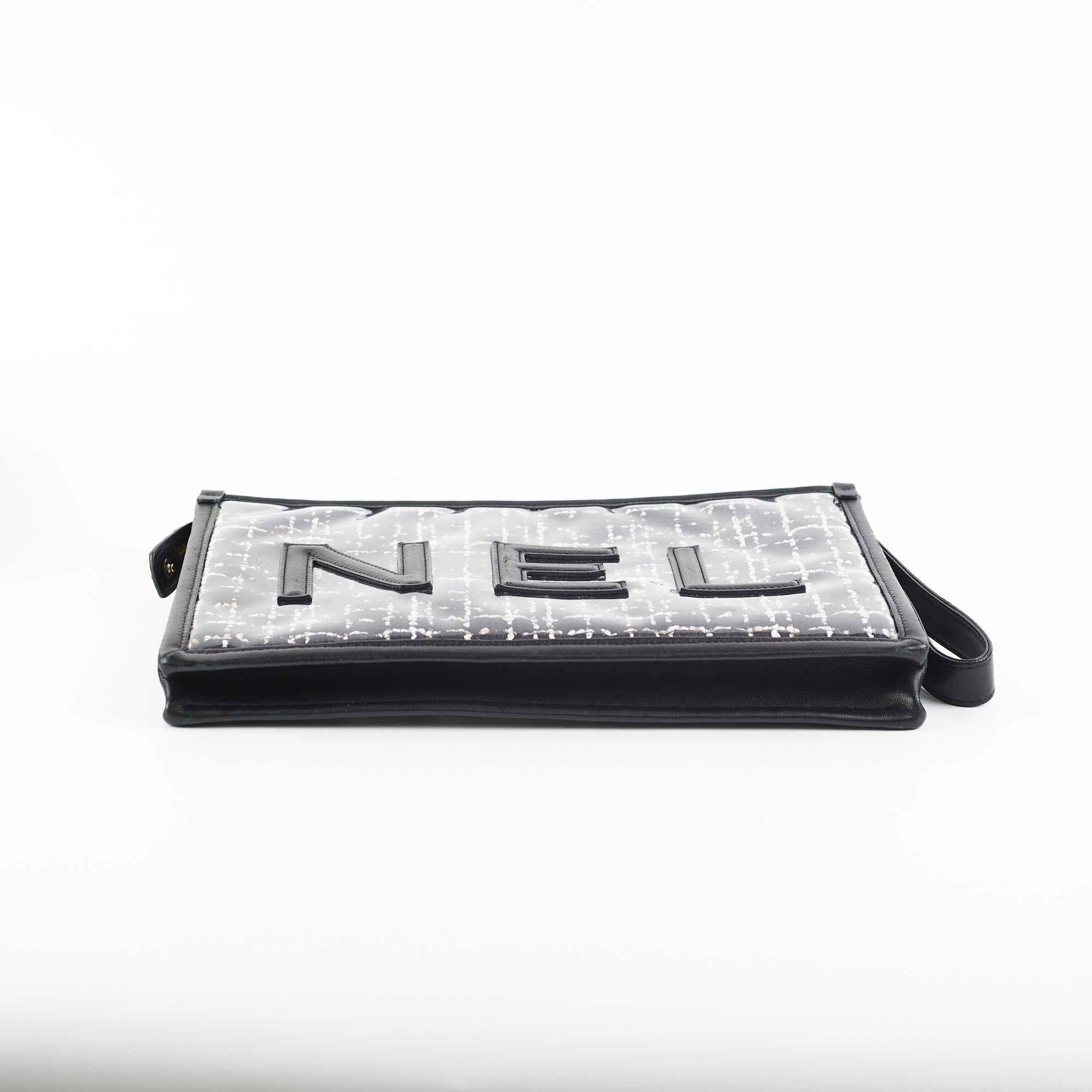 Chanel PVC Black Tweed Clutch Bag for Women | Luxury Designer Handbag for Evening Parties, Weddings & Special Occasions