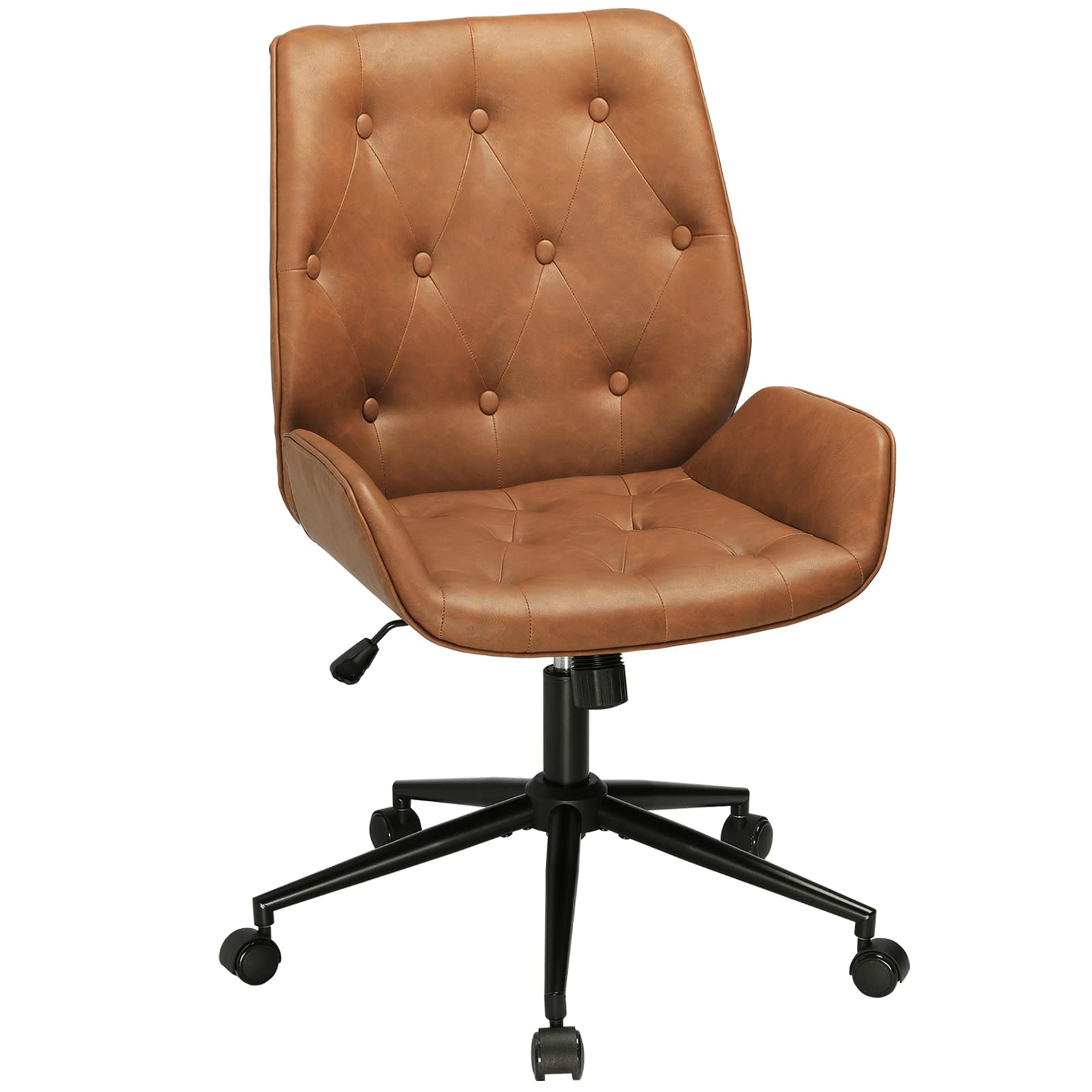 Modern PU Leather Office Chair Armless Mid Century Desk Chair - Big Seat, Adjustable 40° Backrest, 400lbs Capacity (Brown) - Perfect for Home Office, Study Room & Workspace