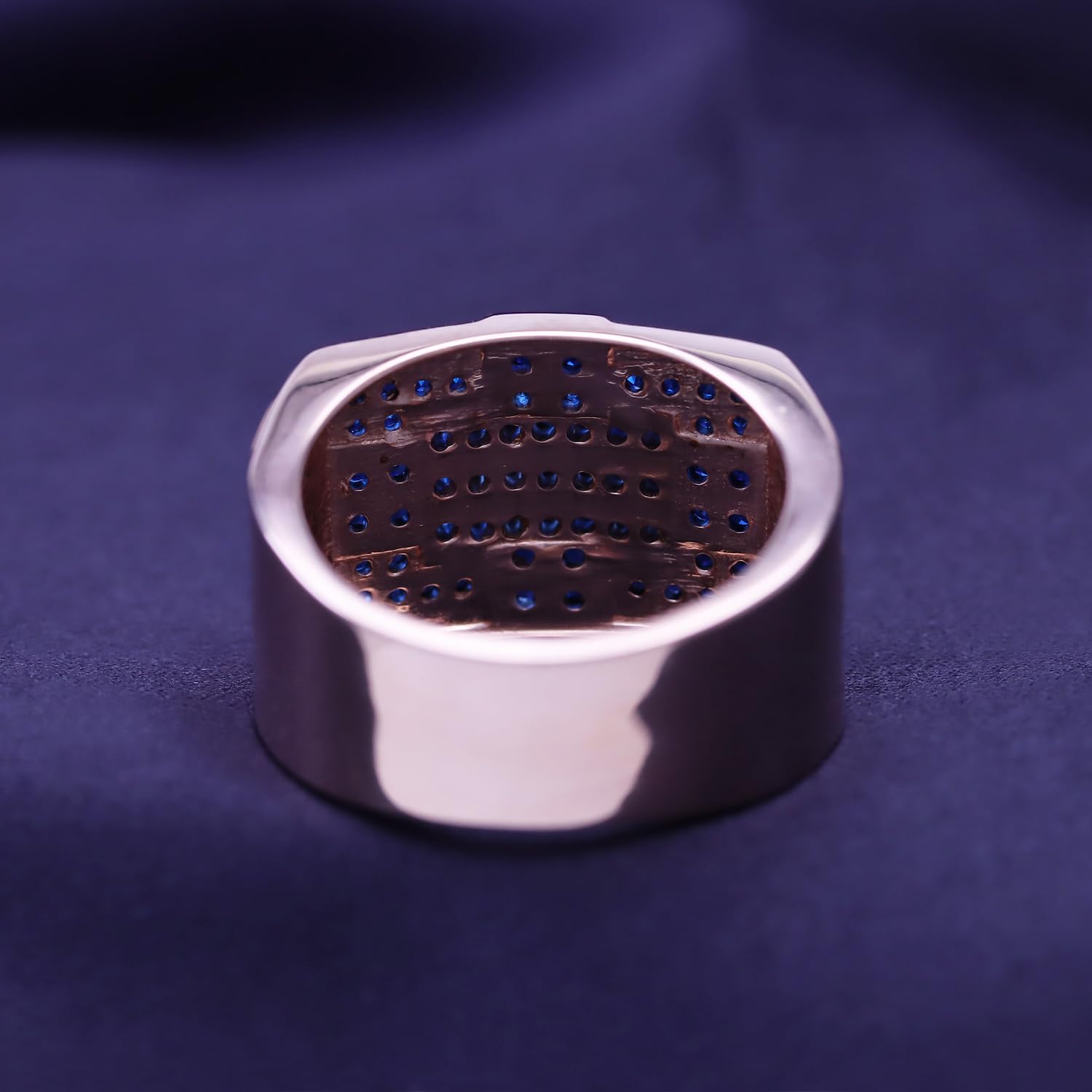 14K Gold Over Sterling Silver Round Cut Simulated Blue Sapphire Men's Band Ring - Elegant Jewelry Gift for Dad, Husband, Boyfriend | Perfect for Weddings, Anniversaries, Father's Day & Special Occasions