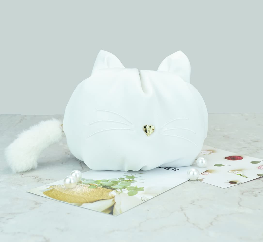**Cat Shaped Makeup Bag for Women - Small Cosmetic Pouch & Travel Toiletry Organizer - Cute Cat Design Gift for Girls (White) - Perfect for Travel, Gym, and Daily Makeup Storage**