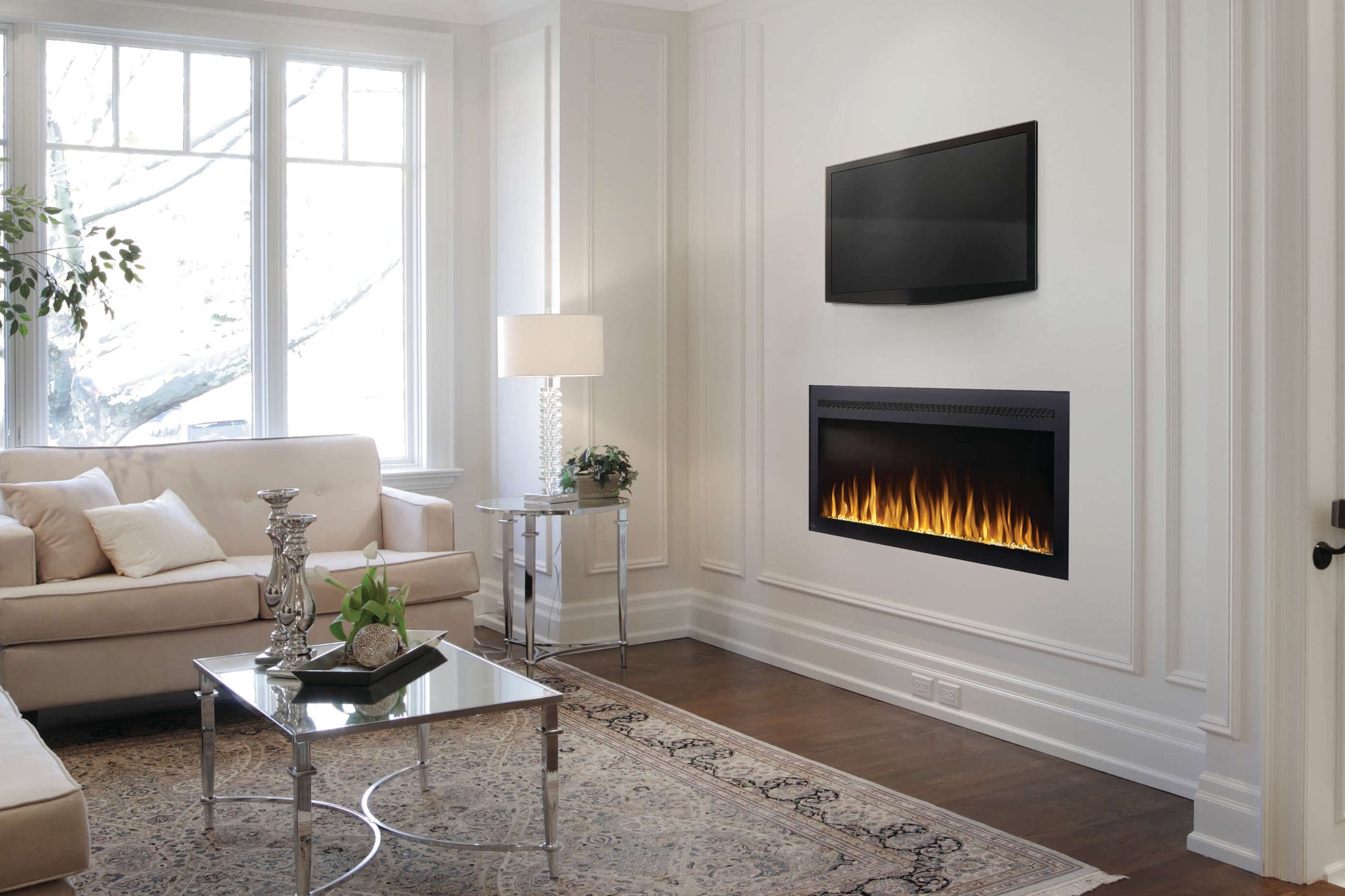Napoleon PurView 50-Inch Wall Mount Electric Fireplace - Recessed or Surface Mount - Modern Home Heating for Living Room, Bedroom & Office