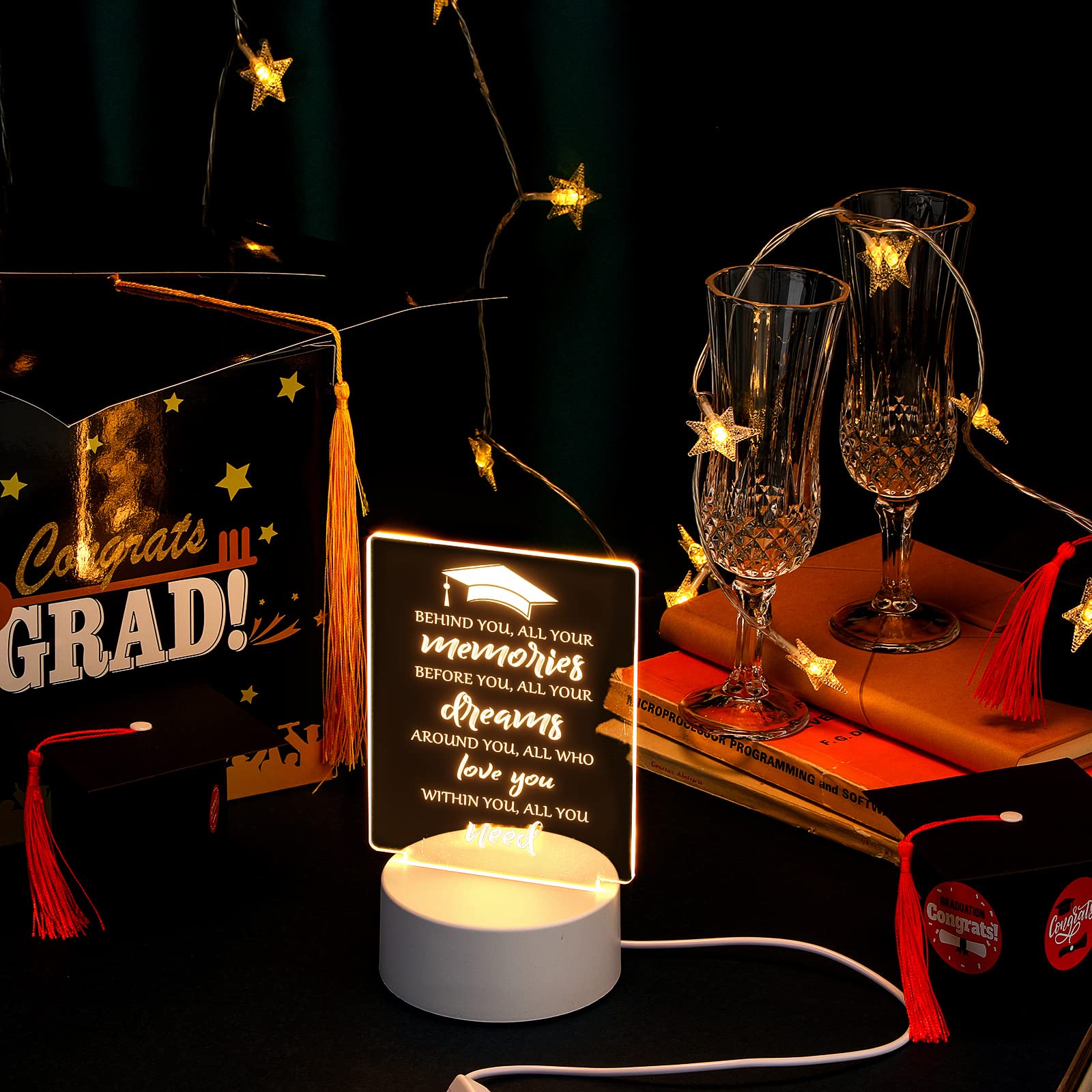 **Hortsun Graduation LED Lamp 2025 - Night Light with Graduation Cap Design - Inspirational College Graduation Gift for Students, Teachers, Classmates - Perfect for Dorm Decor, Graduation Party, and Desk Lighting**